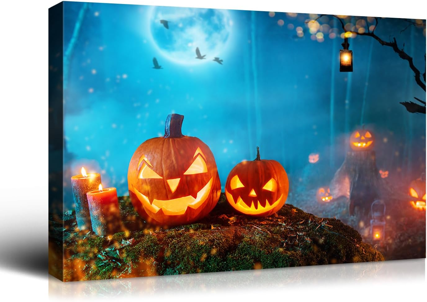 Denozer – Lienzo decorativo para pared con imágenes temáticas de Halloween, decoración de pared de calabaza iluminada, decoración de pared del hogar