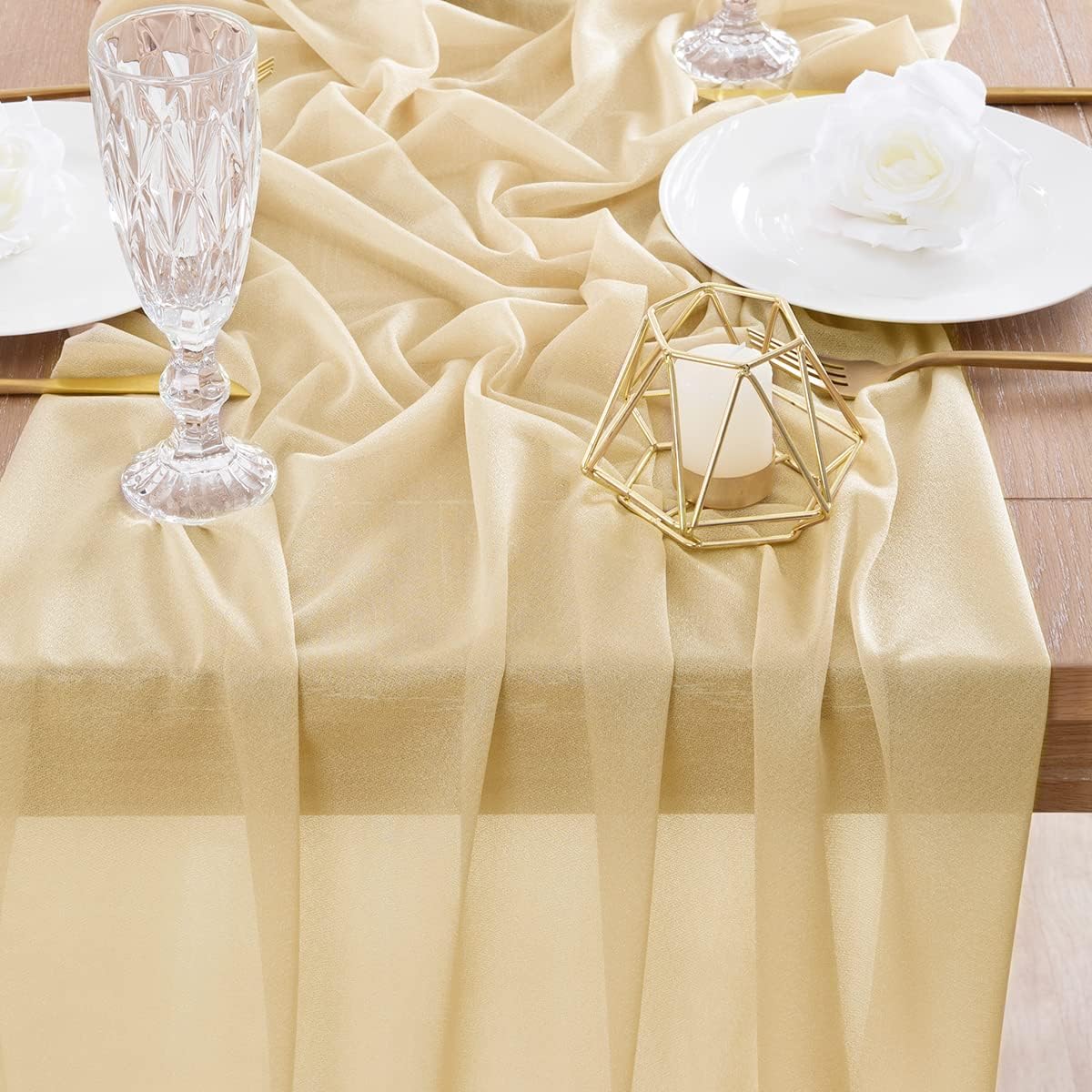 Socomi Camino de mesa de gasa color champán para boda, 10 pies y 120 pulgadas de largo, bohemio, rústico, para decoración de despedida de soltera,