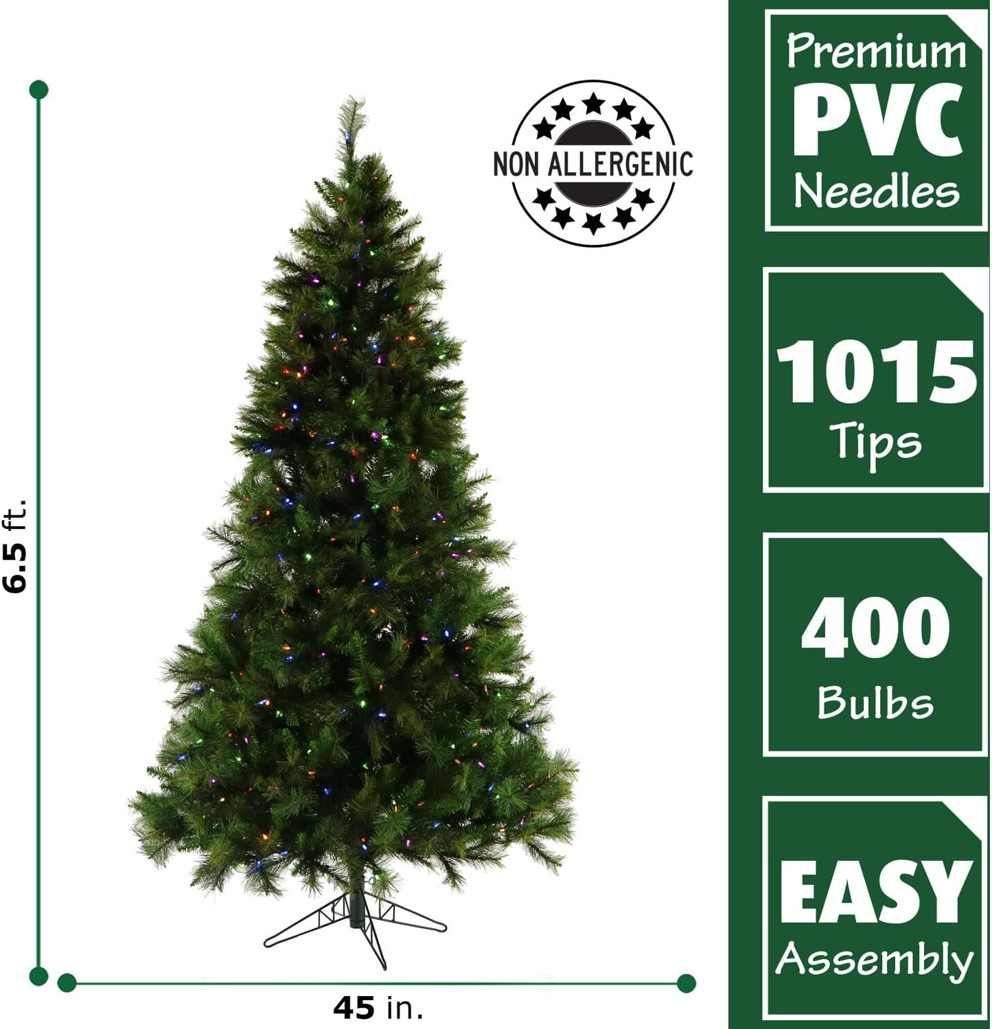 Fraser Hill Farm Árbol de Navidad artificial de pino cañón de 6.5 pies con doble luces LED multicolor y blanco cálido y soporte, árbol falso