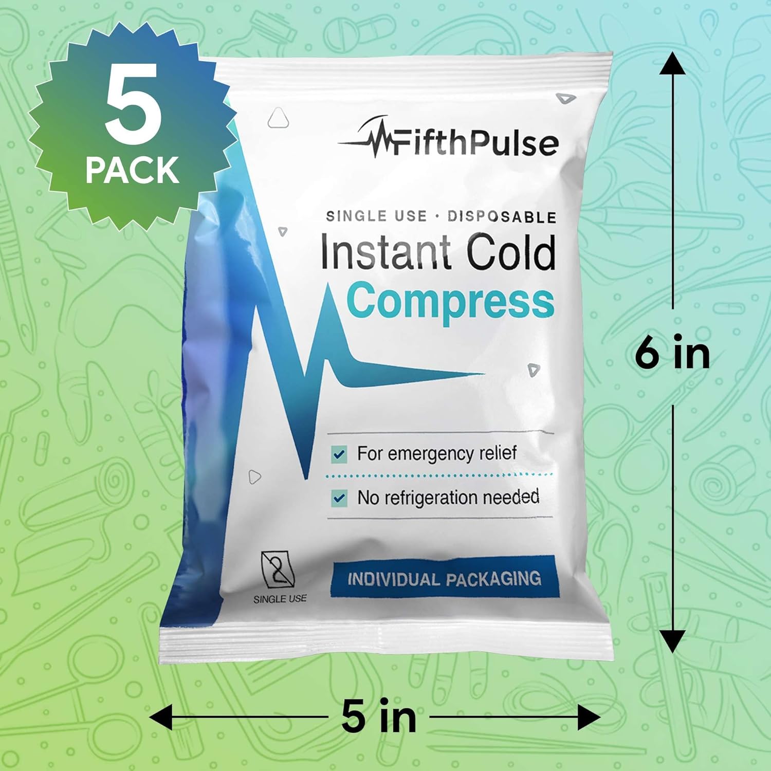Paquete de 20 bolsas de hielo instantáneas desechables, compresas frías de 5 x 6 pulgadas para lesiones, hinchazón, alivio del dolor, no necesita
