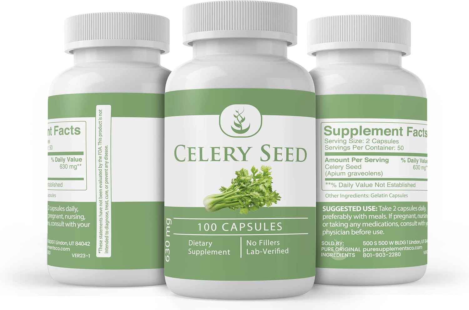 Pure Original Ingredients Semilla de apio, (100 cápsulas) siempre pura, sin aditivos ni rellenos, verificado por laboratorio