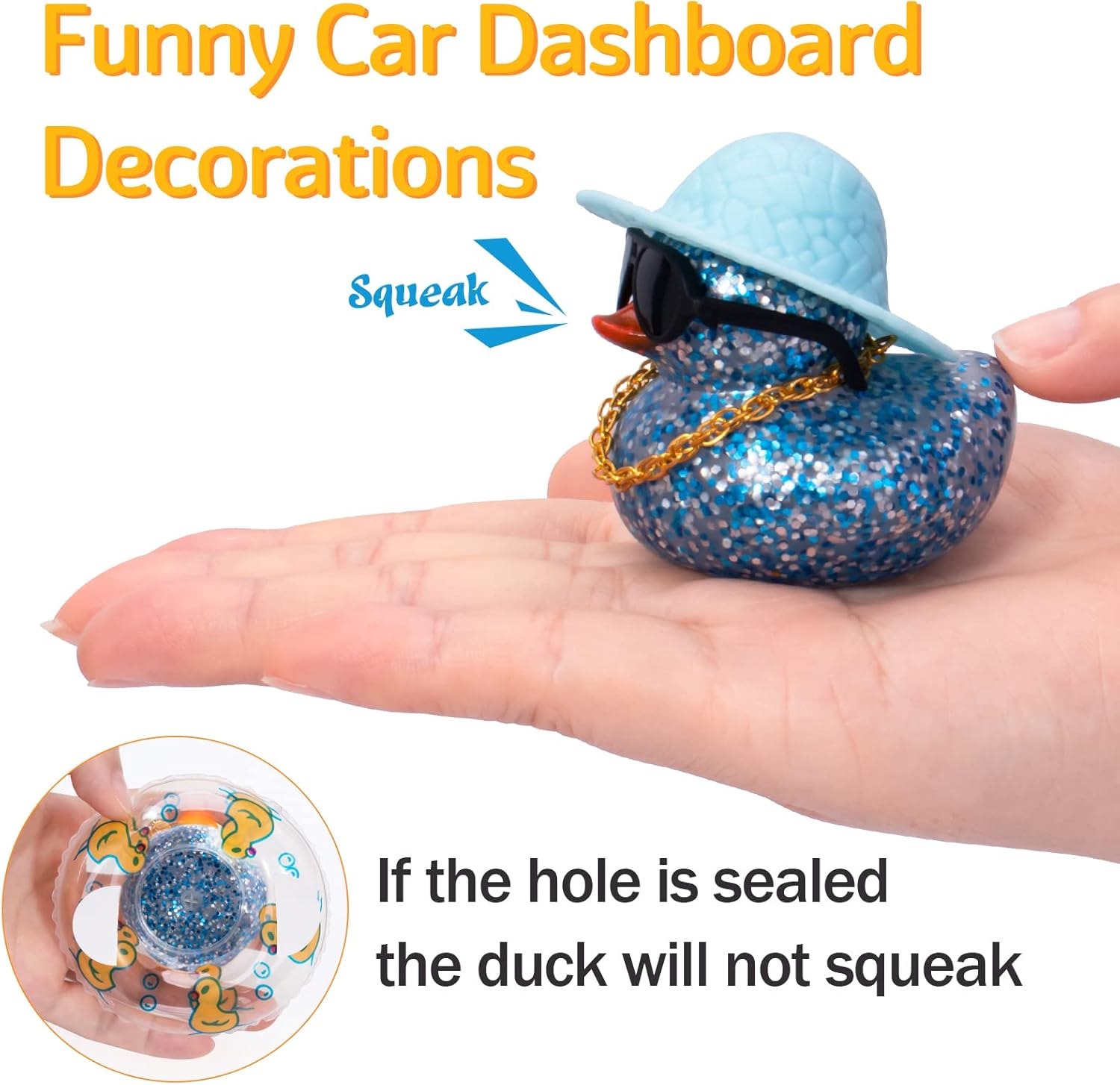 wonuu Patos de goma brillantes con gafas de sol de plástico, anillo de natación, sombrero de collar, accesorios brillantes para automóvil,
