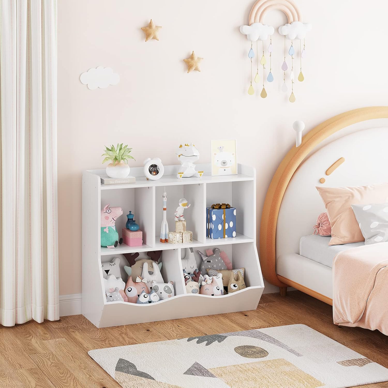 IDEALHOUSE Librero, organizador de almacenamiento de juguetes, cinco espacios de almacenamiento, adecuado para dormitorio, sala de juegos, sala de