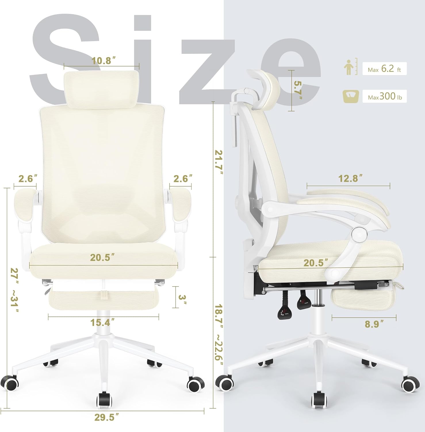 Misolant Ergonomic Office Chair with Footrest, Ergonomic Desk Chair with Adjustable 2D Lumbar Support, High Back Office Chair with Adjustable