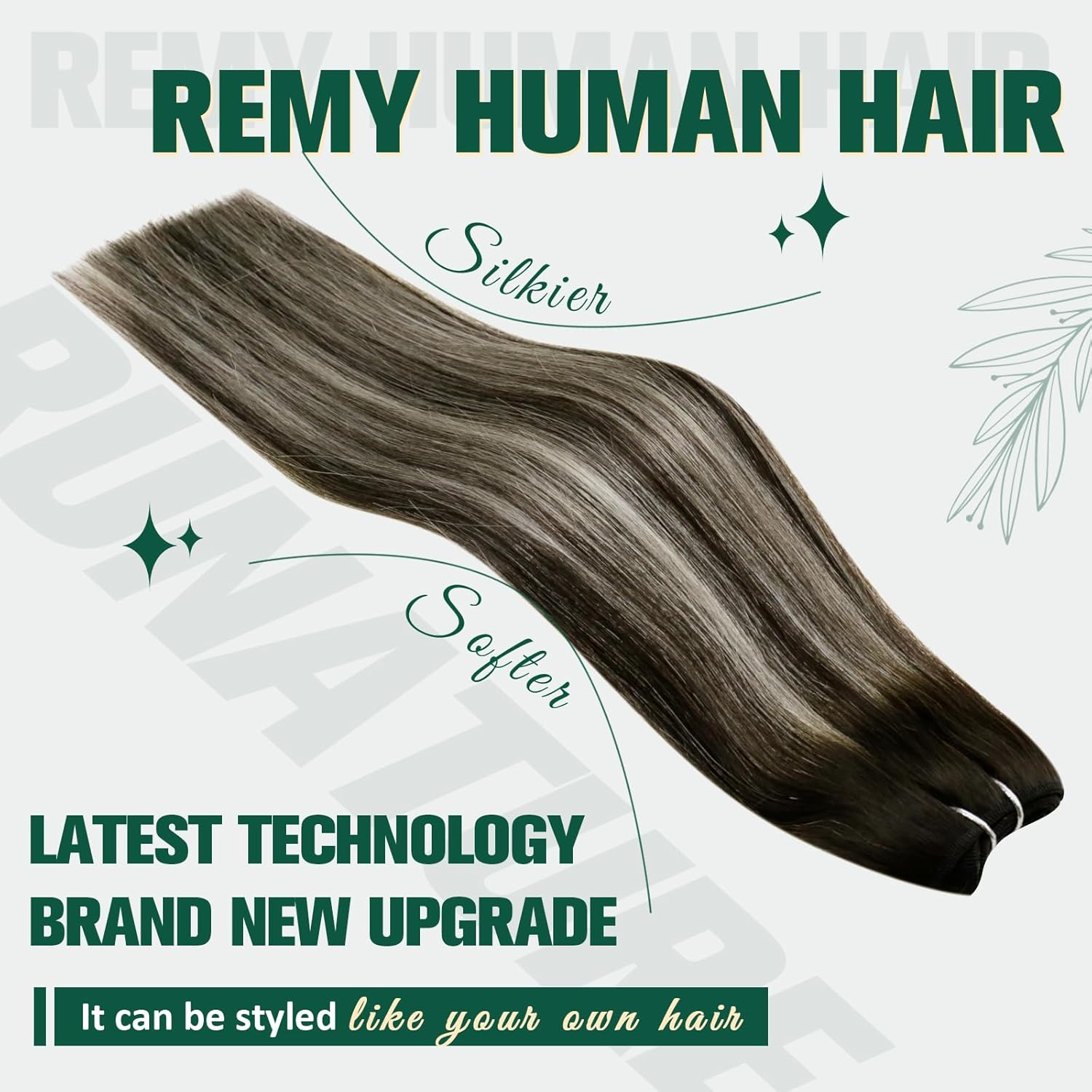 RUNATURE Extensiones de cabello humano real para coser, 20 pulgadas, 3.53 onzas, extensiones de cabello natural, color negro plateado a plateado,