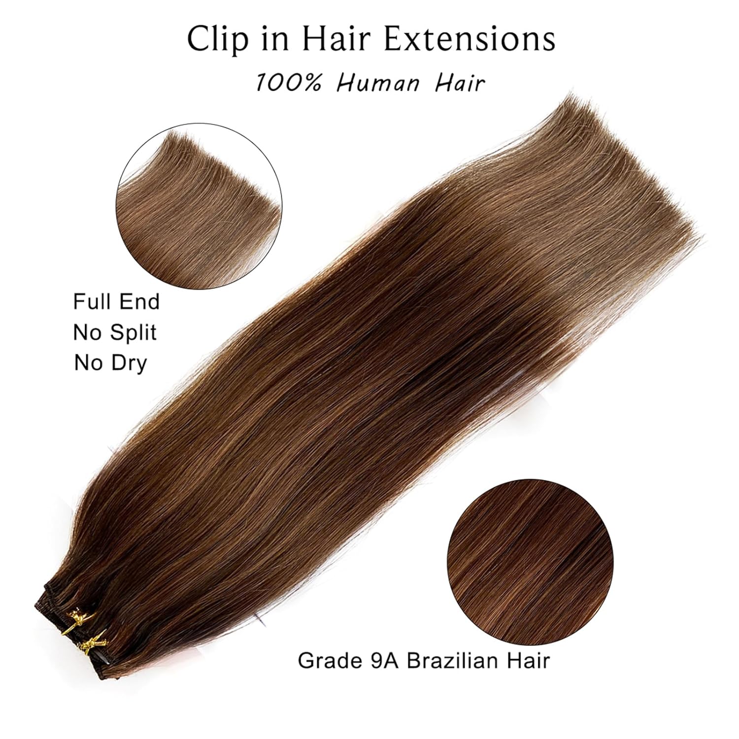 Extensiones de cabello humano con clip, 7 piezas, 2.4onzas, 15, 18, 20, 22 pulgadas, sedoso y liso, con tramas, sin costuras, para extensiones de