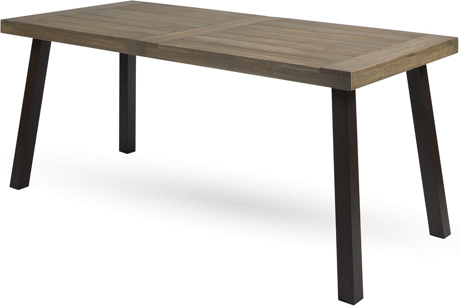 Christopher Knight Home Della – Mesa de comedor de madera de acacia para exteriores con patas de metal, acabado gris  metal rústico
