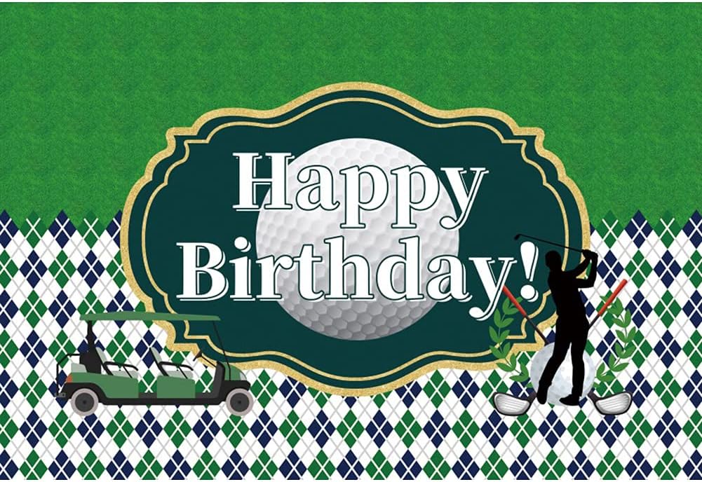 Yeele Telón de fondo con temática de golf, cuadrículas verdes, negras y blancas, pancarta de mesa de pastel de cumpleaños, telón de fondo de feliz