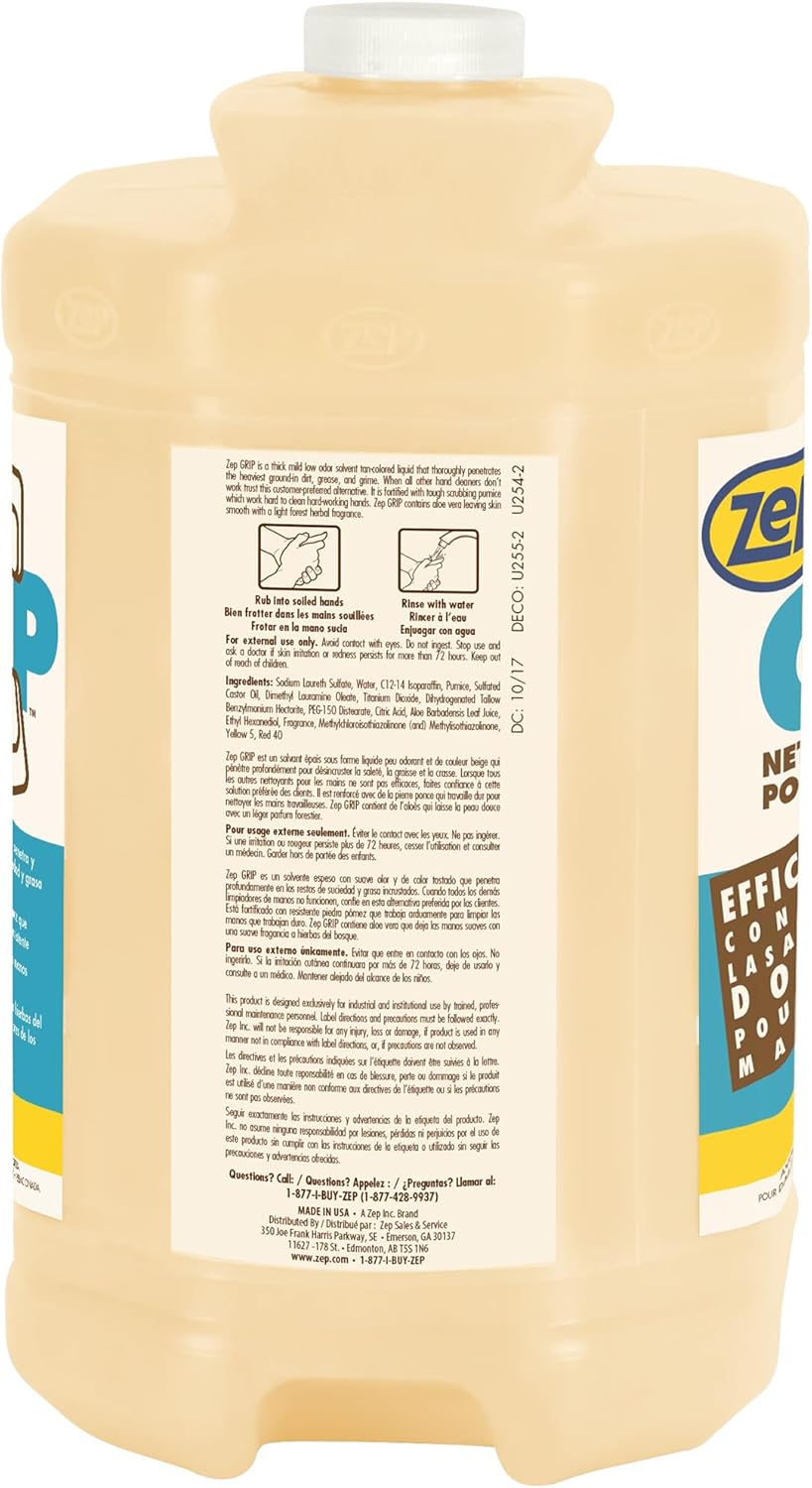 Zep Grip 308524 – Limpiador de manos industrial de piedra pómez – 1 galón (caja de 4) – Desengrasante resistente. Contiene aloe vera para un acabado