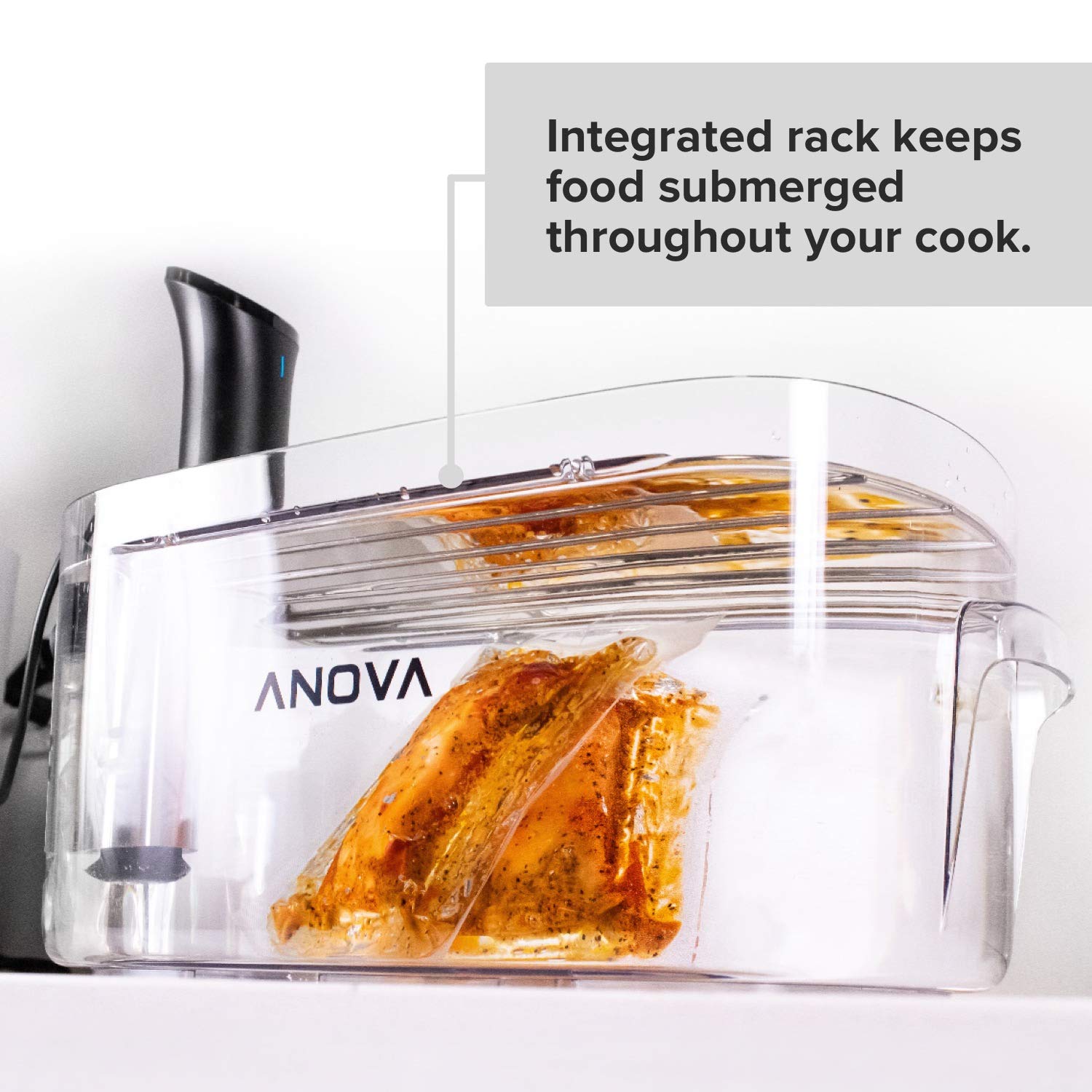 Anova Culinary ANTC01 Sous Vide – Recipiente de cocina con capacidad para hasta 16 litros de agua, con tapa extraíble y estante