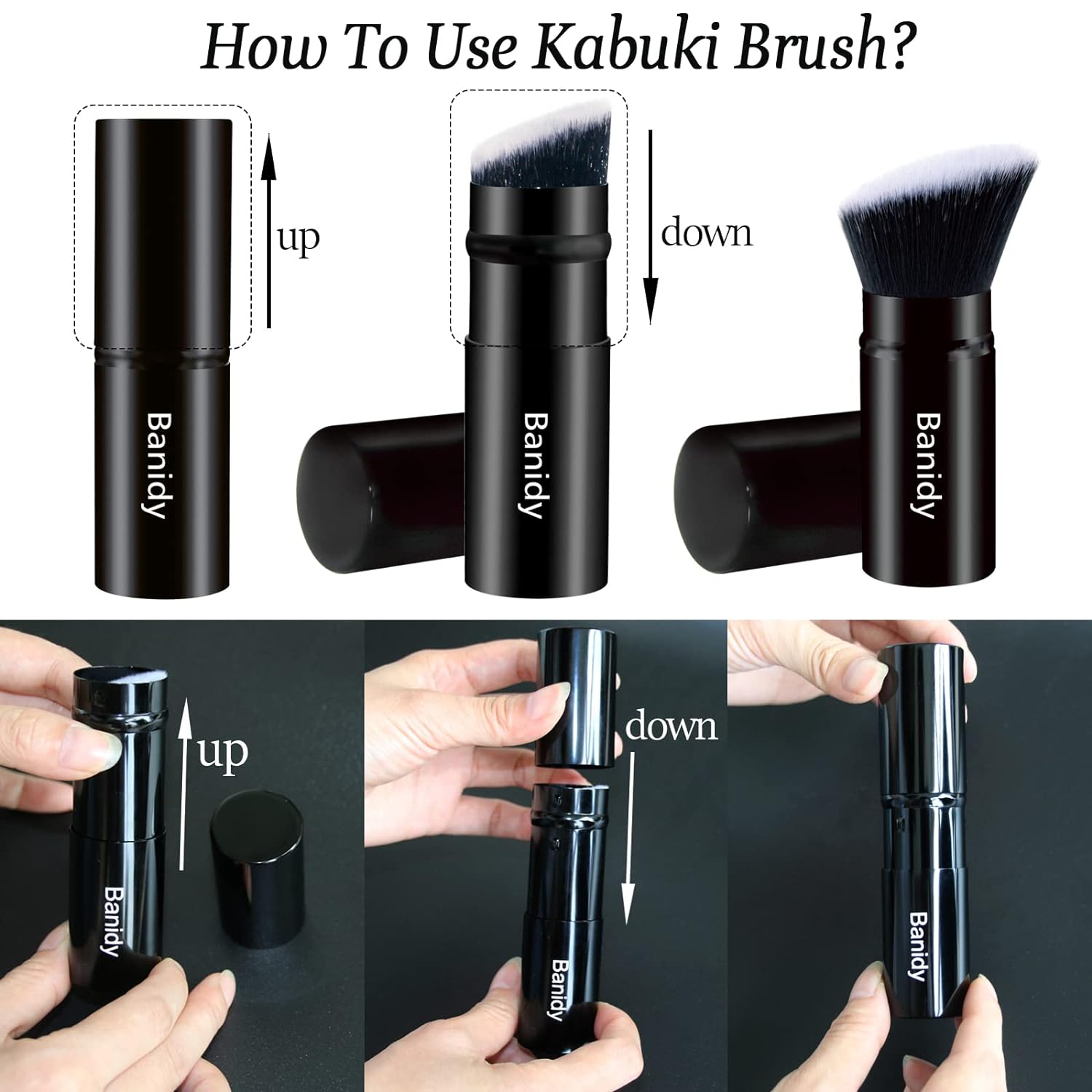 Brocha de maquillaje Kabuki para la cara, retráctil, cepillo Kabuki de viaje, portátil, impecable para base, rubor en polvo, bronceador, pulido,