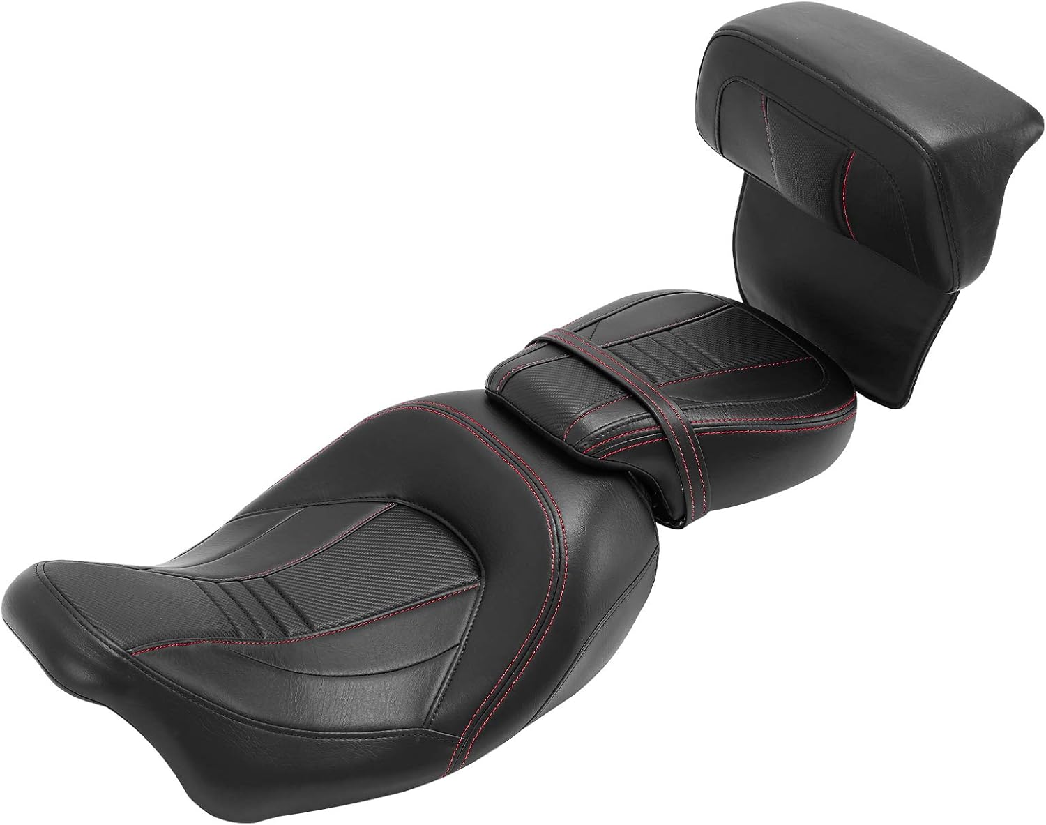 TCT-MOTORPARTS Asiento de pasajero de perfil bajo con respaldo cortado para Harley Tour Pak Touring Road King 2014-2023 (negro + rojo)