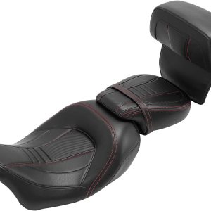 TCT-MOTORPARTS Asiento de pasajero de perfil bajo con respaldo cortado para Harley Tour Pak Touring Road King 2014-2023 (negro + rojo) TCT-MOTORPARTS Asiento de pasajero de perfil bajo con respaldo cortado para Harley Tour Pak Touring Road King 2014-2023 (negro + rojo)