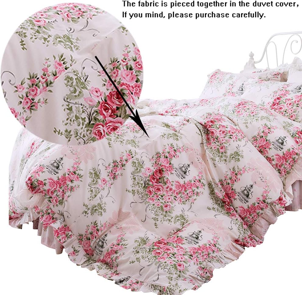 FADFAY Juego de funda de edredón, estilo floral elegante desgastado de roseta rosado, con cierre de cremallera oculto, 100% algodón, con falda de
