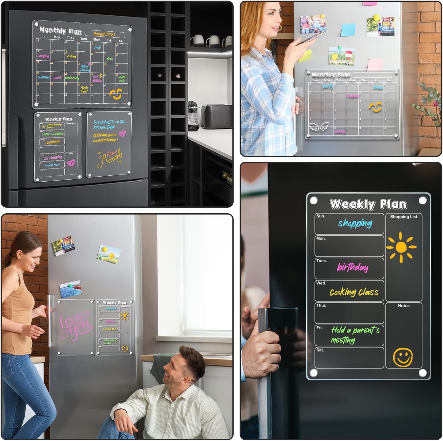 DIYMAG Paquete de 3 calendarios magnéticos de acrílico de borrado en seco para refrigerador, juego de tablero de planificación de calendario