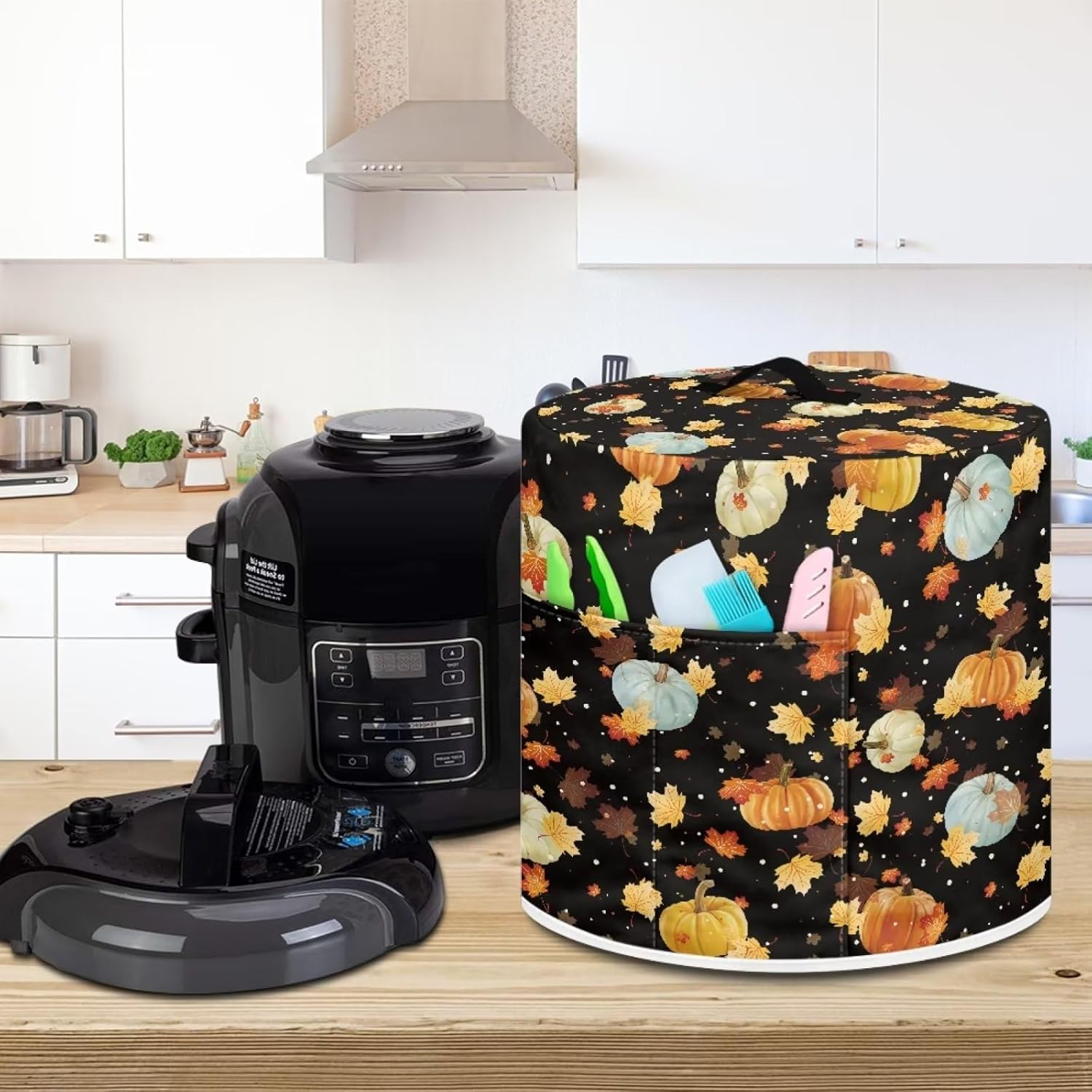 KUIFORTI Bolsa de transporte para olla de arroz de hojas de arce otoñal para decoración de Acción de Gracias, calabazas coloridas para cocina,