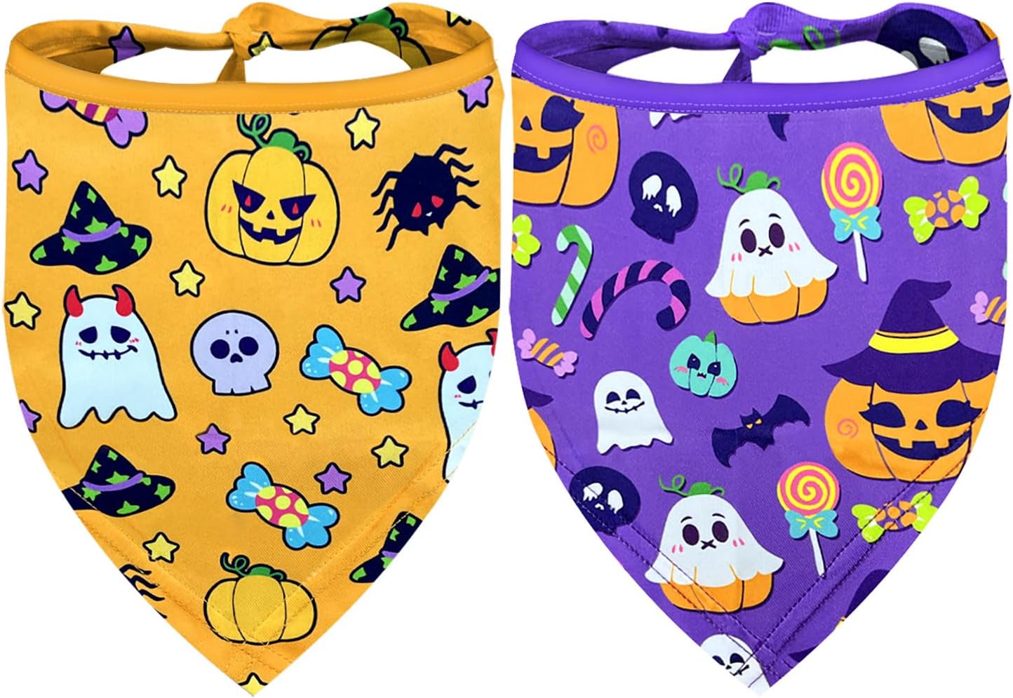 Bandanas de Halloween para perro, paquete de 2 múltiples patrones adorables con temática de Halloween, bufanda de tela duradera para mascotas,