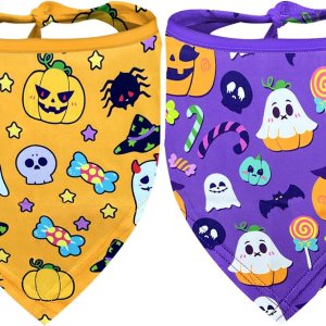 Bandanas de Halloween para perro, paquete de 2 múltiples patrones adorables con temática de Halloween, bufanda de tela duradera para mascotas, Bandanas de Halloween para perro, paquete de 2 múltiples patrones adorables con temática de Halloween, bufanda de tela duradera para mascotas,