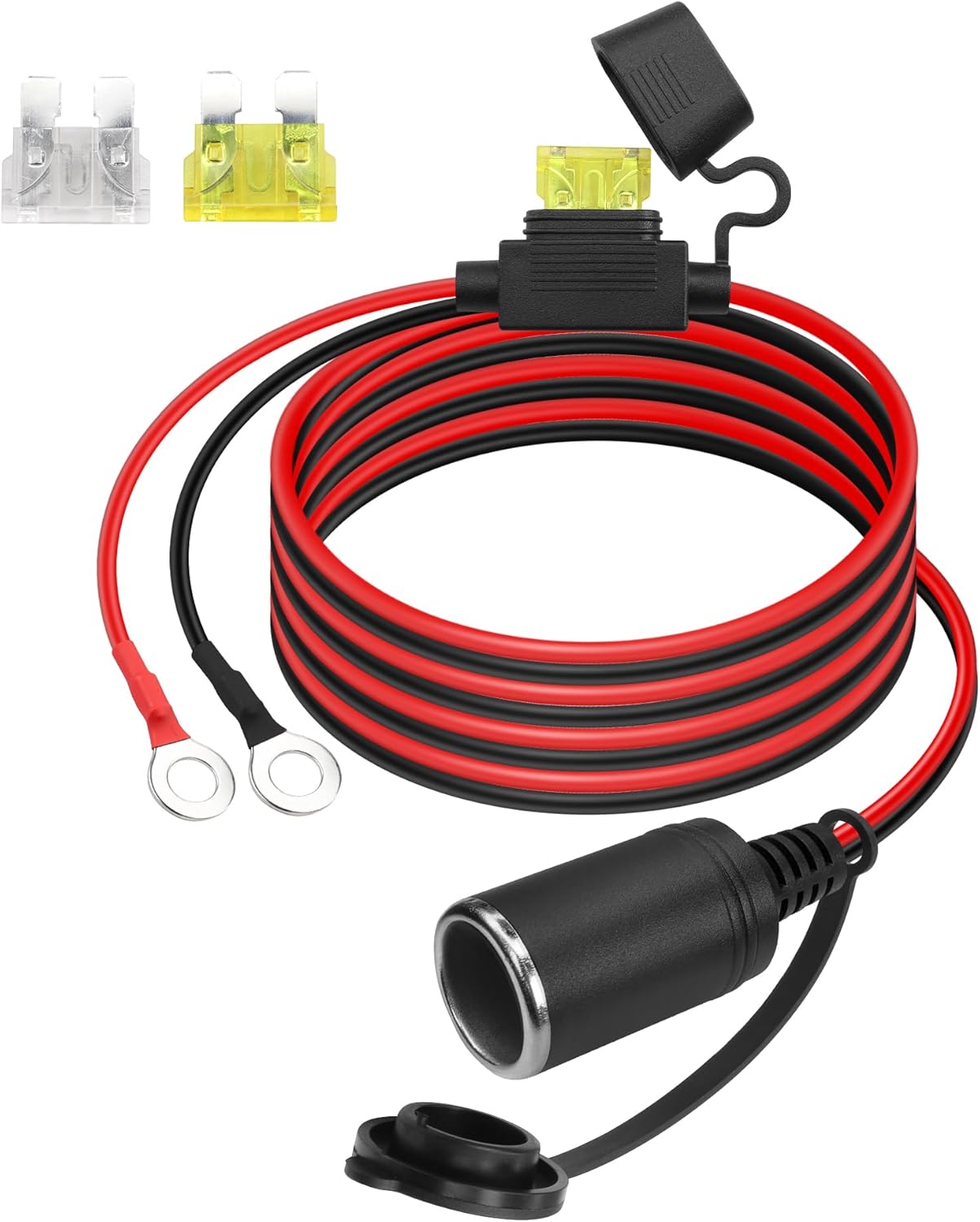 GINTOOYUN Encendedor de cigarrillos hembra de automóvil de 12 V a terminal de anillo tórico, enchufe de encendedor de cigarrillos con fusible de