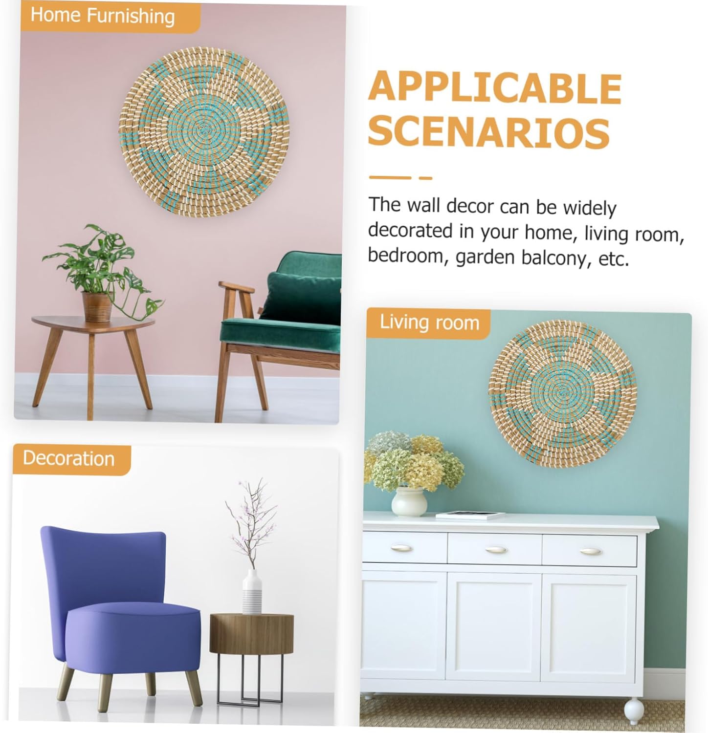 Cesta tejida de pared bohemia cesta de pared delicada arte de pared cesta tejida redonda cesta de ratán arte de pared cestas planas tejidas