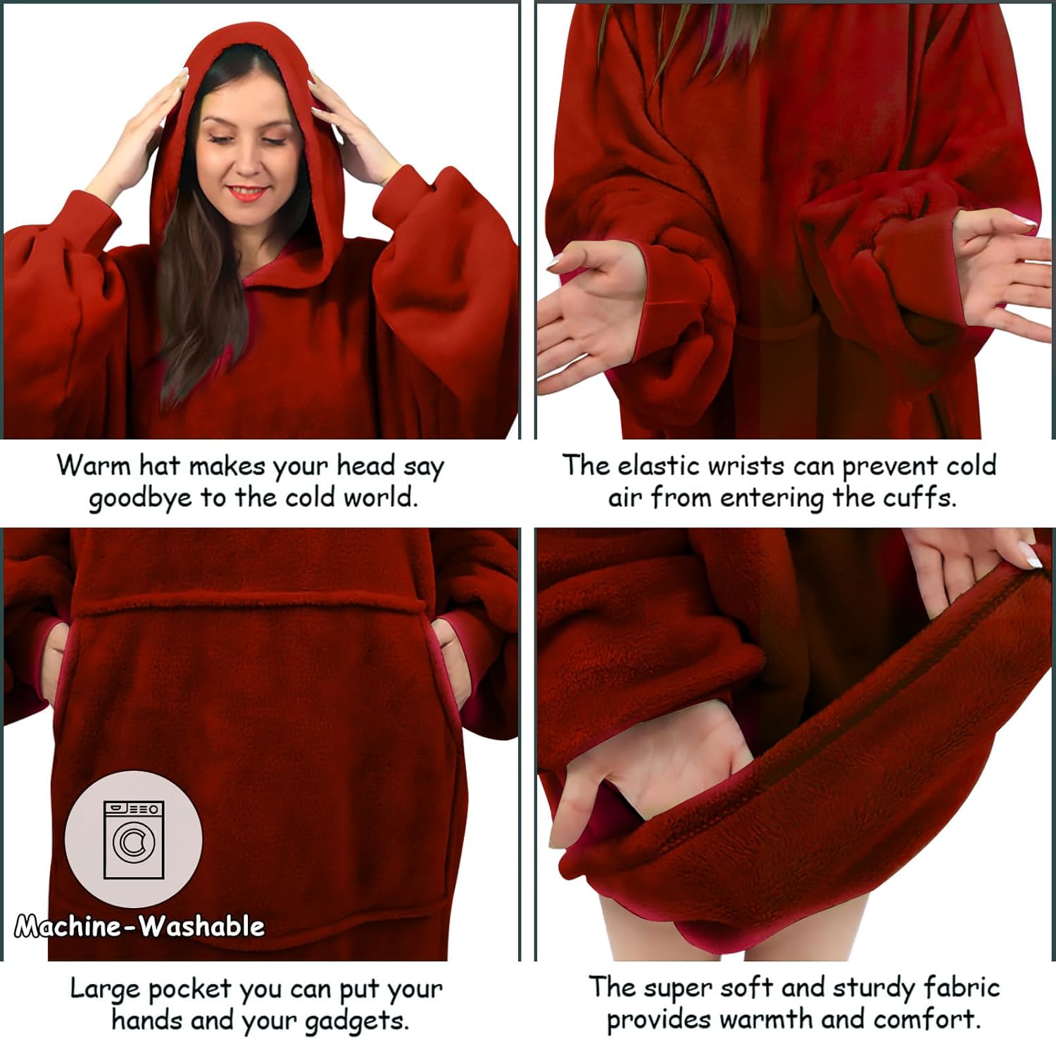 Daverose Manta de gran tamaño con capucha para mujeres, hombres y adultos, sudadera con capucha de vellón con capucha gigante y bolsillo para