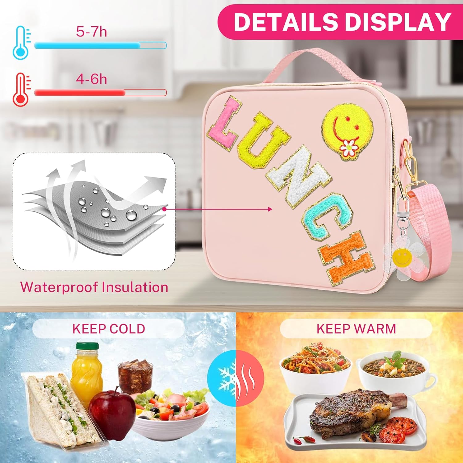 Lonchera aislada para niñas, lonchera preparatoria para niñas adolescentes, bonita bolsa de almuerzo para niñas para niños, bolsa enfriadora grande