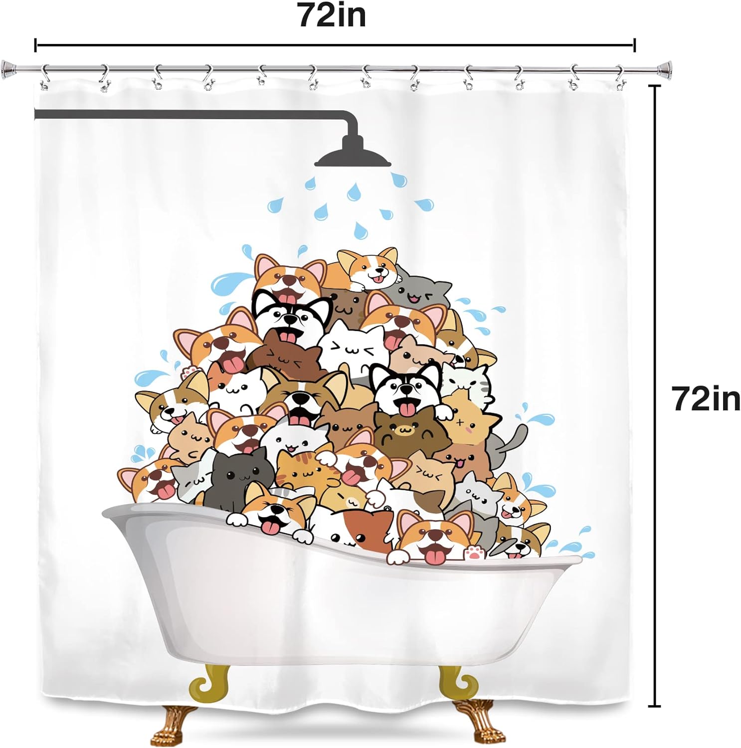 SVBright Cortina de ducha de gatos y perros, diseño de Corgi de dibujos animados para niños, 72 pulgadas de ancho x 72 pulgadas de largo, divertidas