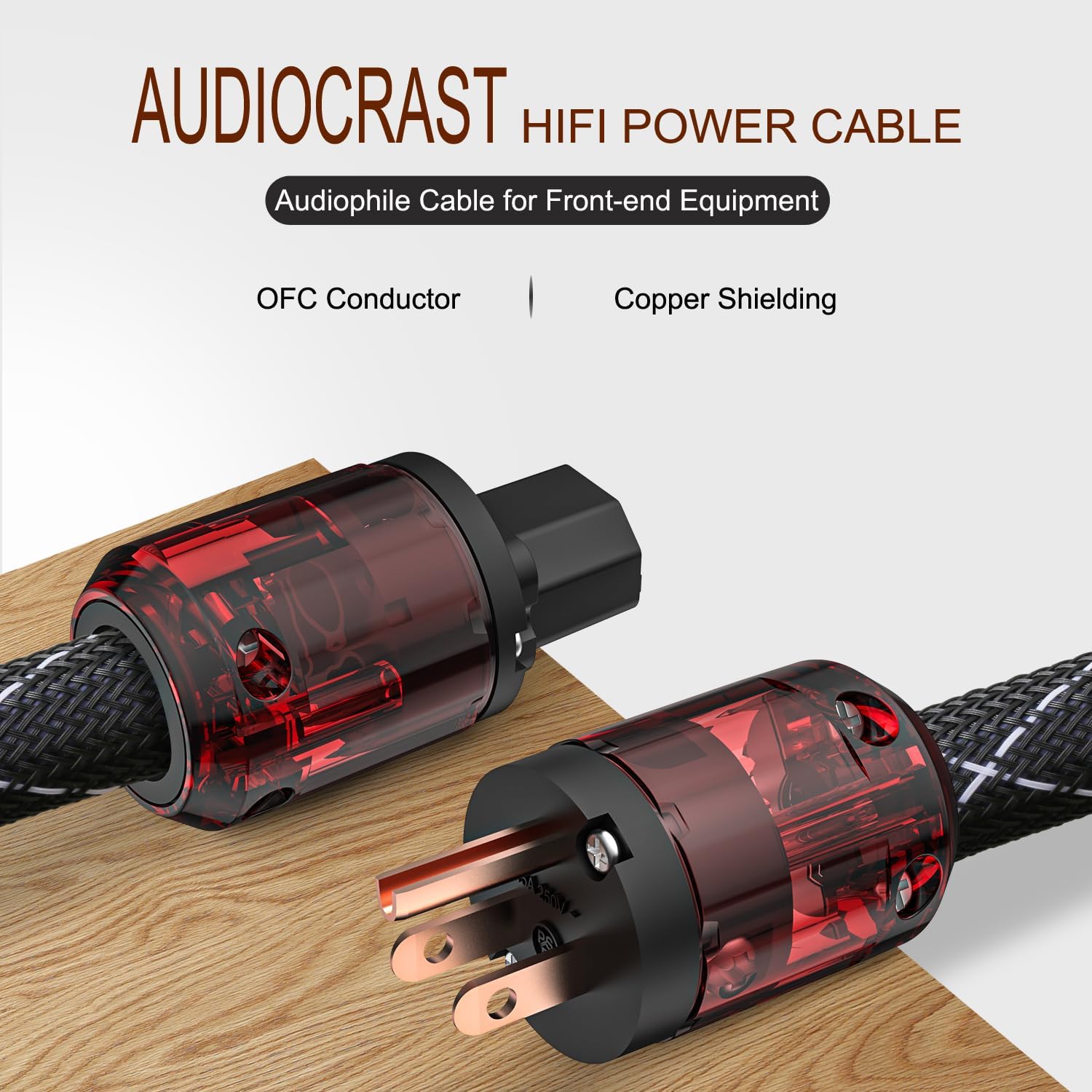 Audiocrast – Cable de alimentación de alta fidelidad, cable de alimentación de alta fidelidad trenzado de cobre puro, cable de alimentación de