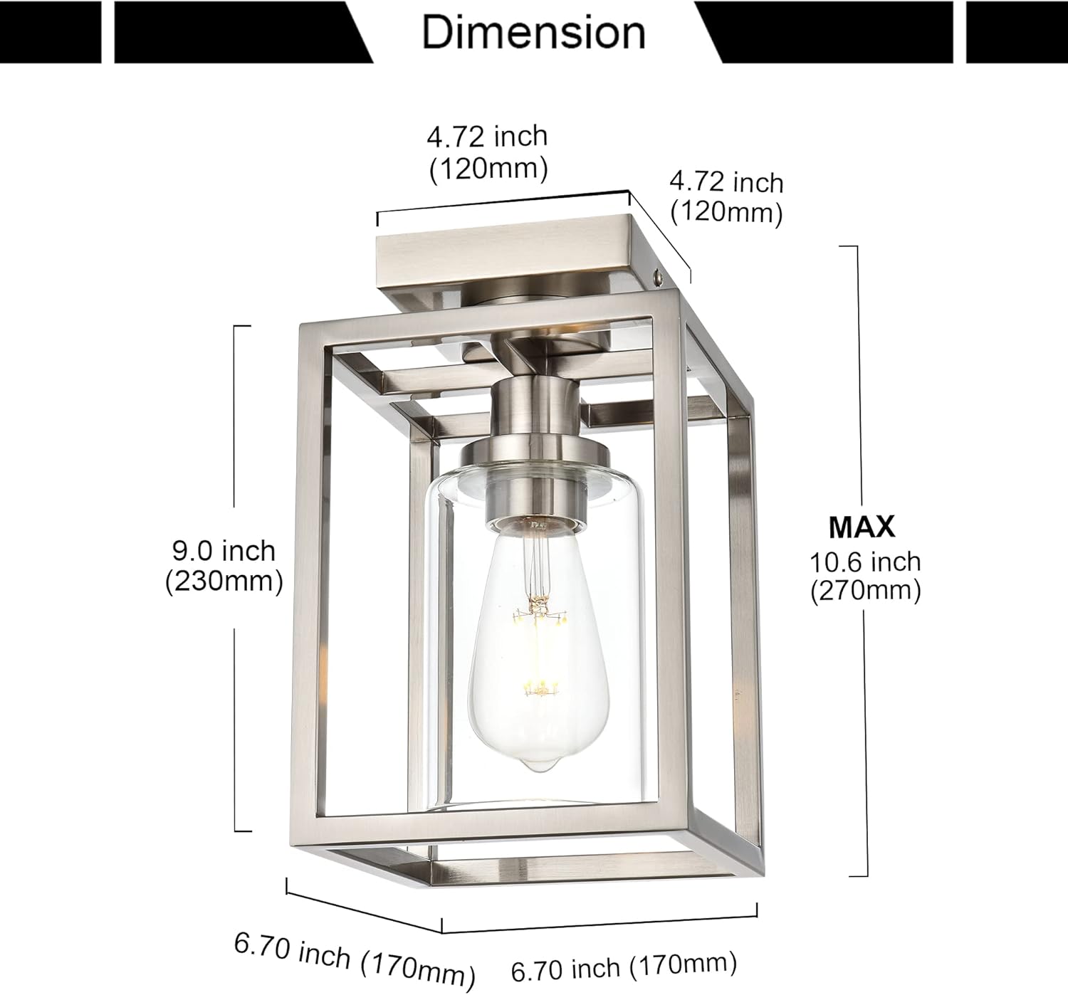 MELUCEE Lámpara de techo semiempotrada con acabado de níquel cepillado, 1 luz industrial de isla geométrica, jaula de metal, lámpara de techo para