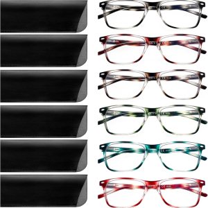 VIDEBLA Gafas de lectura para mujer, paquete de 6 unidades, con bloqueo de luz azul, bisagra de resorte, patrón ligero, con estampado para mujeres y VIDEBLA Gafas de lectura para mujer, paquete de 6 unidades, con bloqueo de luz azul, bisagra de resorte, patrón ligero, con estampado para mujeres y