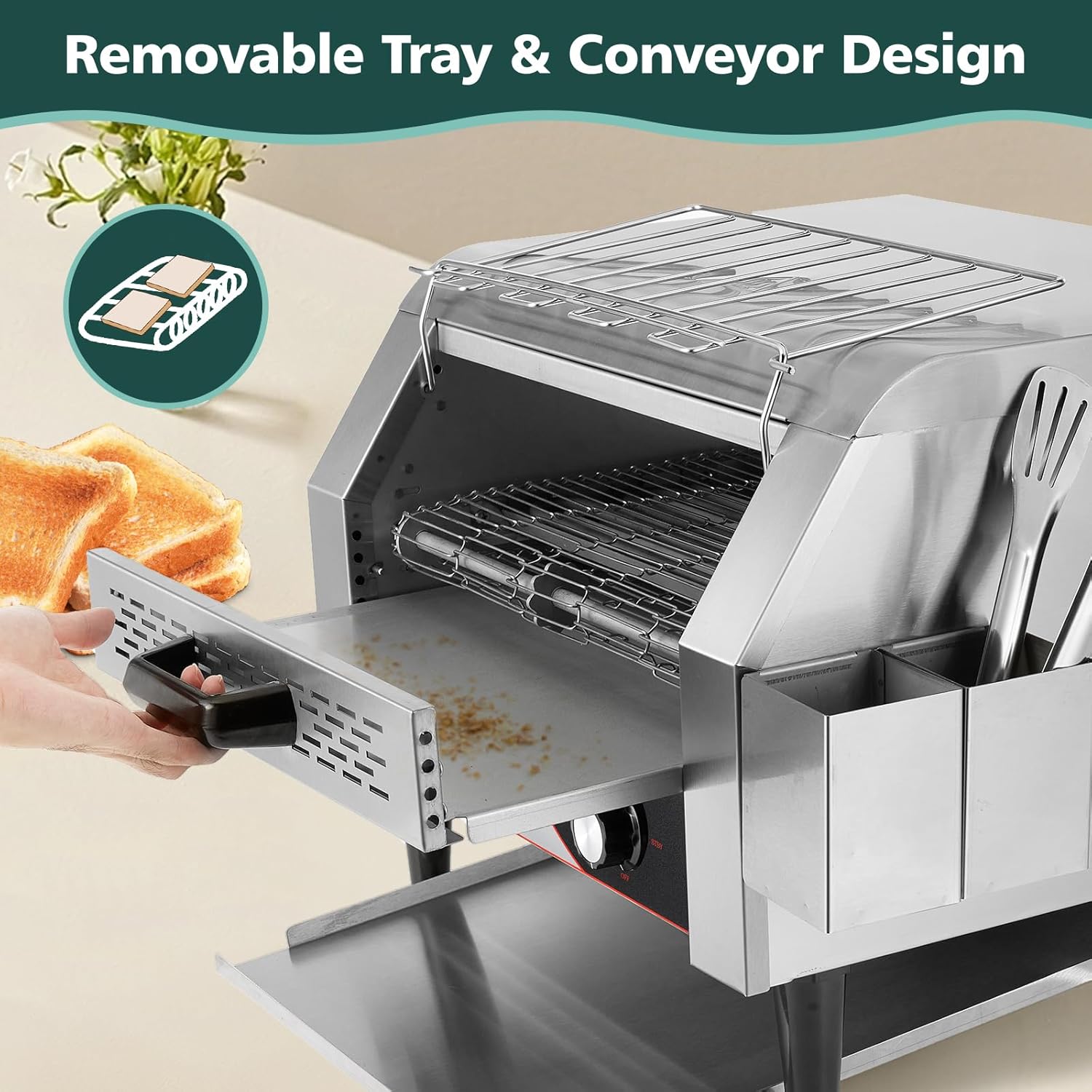 Tostadora comercial 450 rebanadashora, horno tostador para restaurante resistente 2600 W tostadora eléctrica de acero inoxidable con mango para
