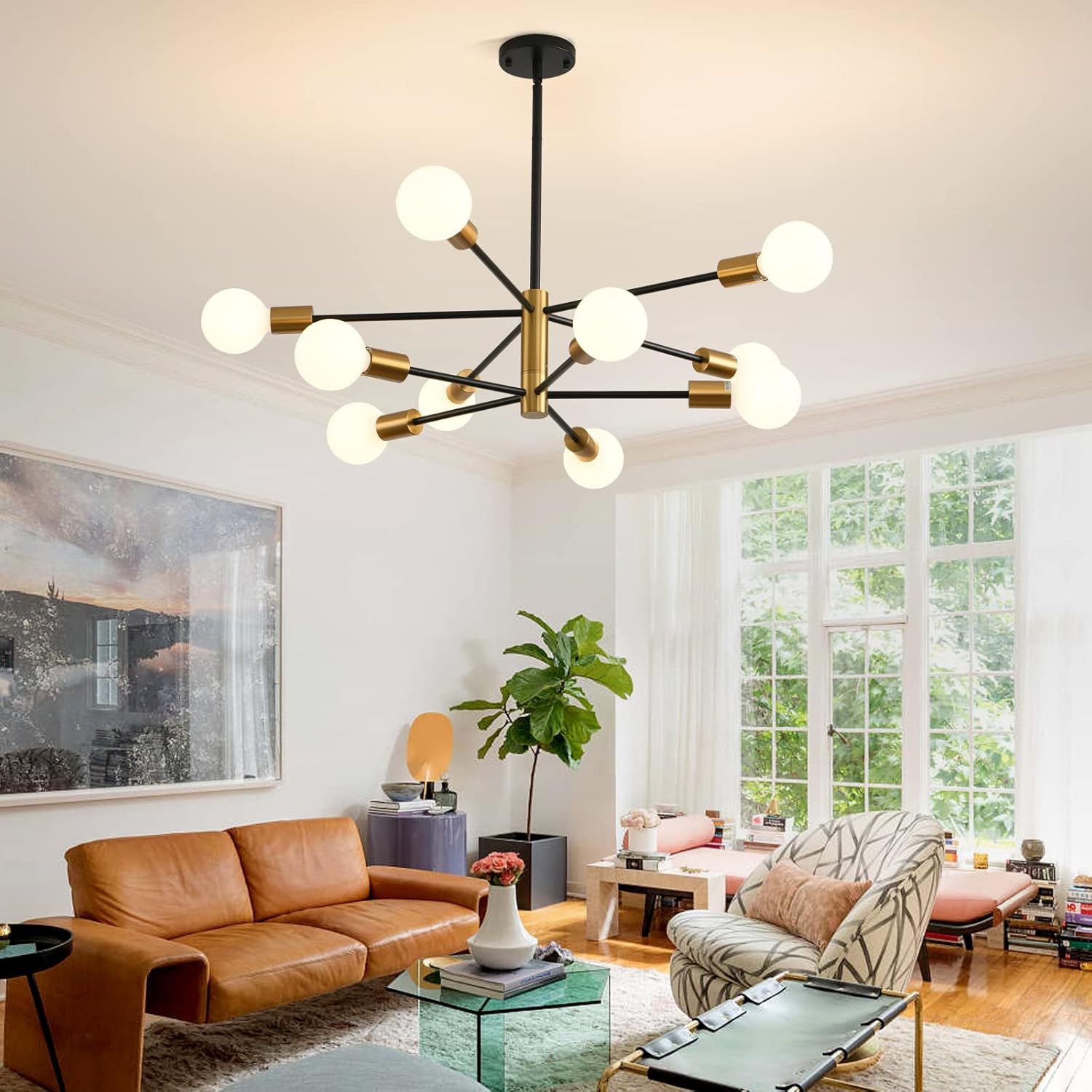 Lámpara de araña moderna Sputnik, lámpara de techo de 10 luces Lamparas de Techo Modernas, lámpara de techo ajustable en altura ajustable de