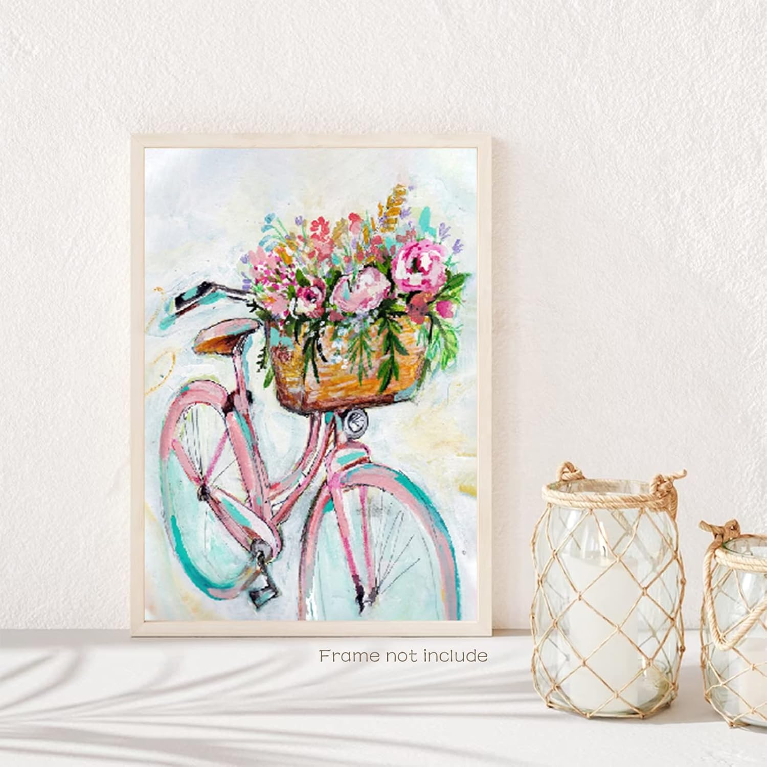 Arte de pared de granja para baño, decoración de pared retro para bicicleta, estilo rural, cesta de flores, cuadros abstractos de flores de