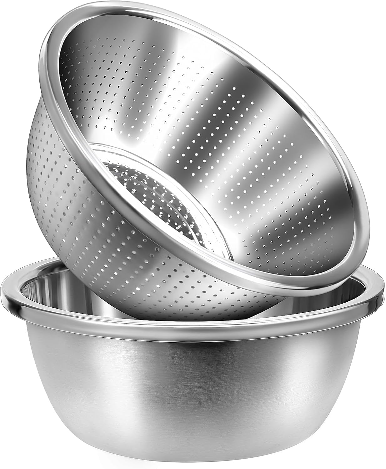 Colador de acero inoxidable 304, colador de arroz de 5 cuartos extragrande con tazones para mezclar, coladores y coladores para cocina para escurrir