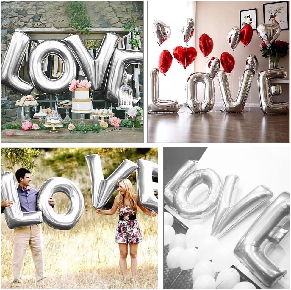 Globos de amor de 40 pulgadas, globos gigantes de papel de aluminio, color plateado