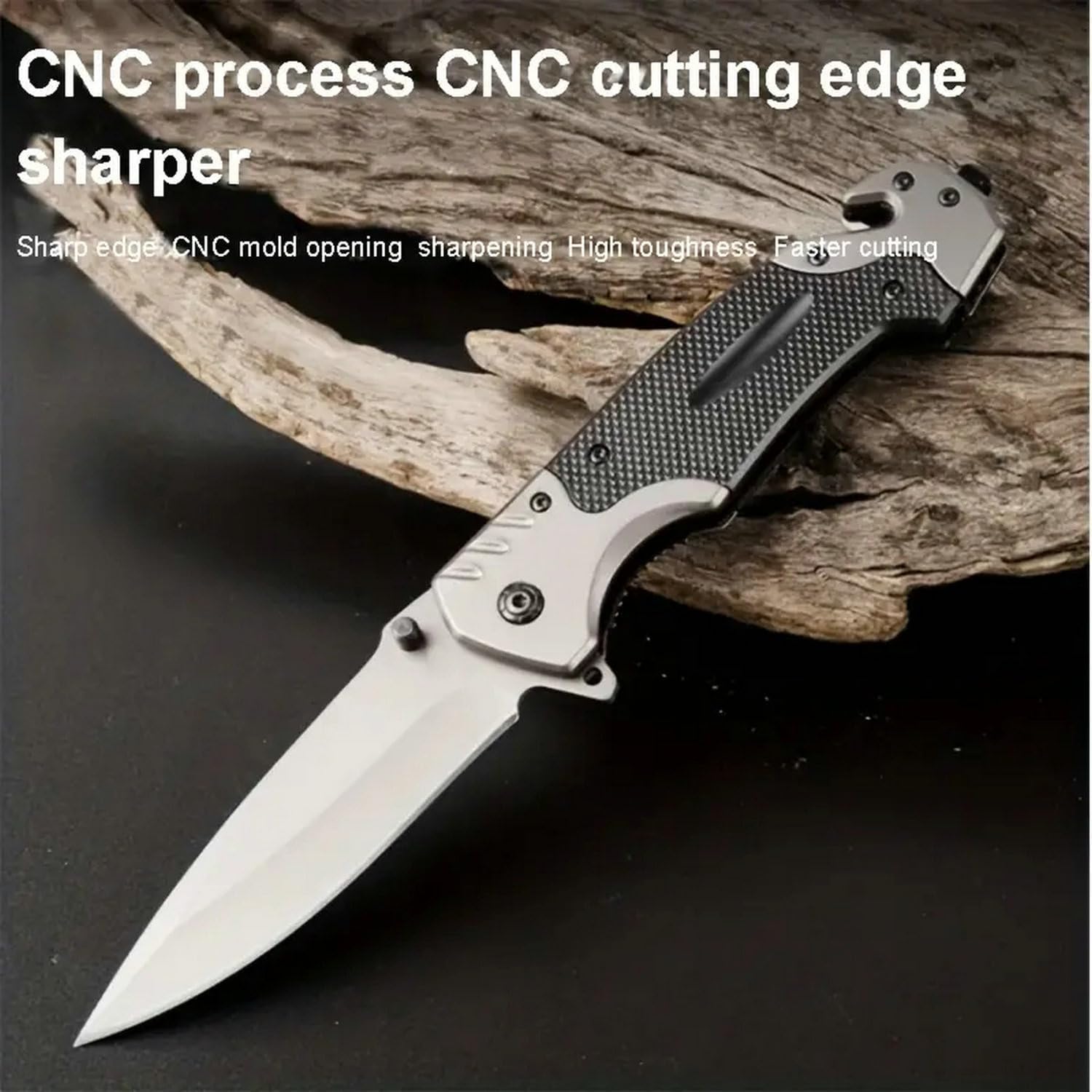 Yerdchts Cuchillo plegable SS de 8.58 pulgadas con hoja afilada de 3.74 pulgadas, cuchillo plegable para tácticas de autodefensa al aire libre,