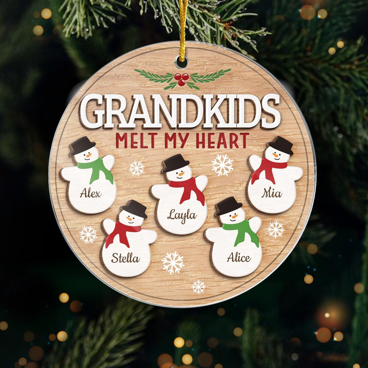 Pawfect House Grandkids Melt My Heart Adornos de Navidad, regalos para abuelos, regalos de abuela, decoraciones de árbol de Navidad, adornos de