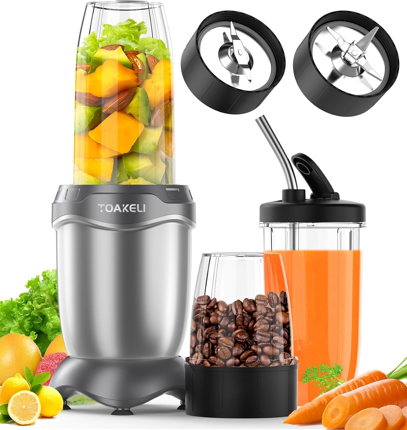 Batidora de batidos, licuadora personal compacta de 850 W, juego de licuadora de jugos, bebidas congeladas, batidos, salsas y más, 2 tazas para
