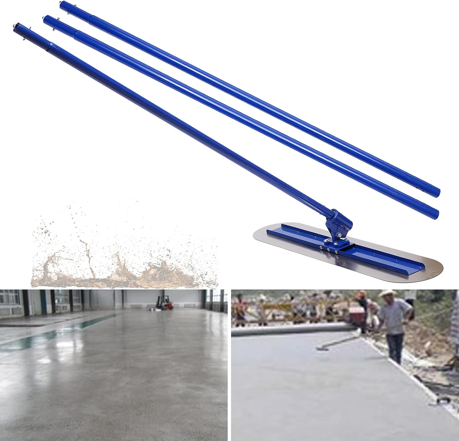 Bull Float Herramientas de hormigón, 47 x 8 pulgadas, juego de herramientas de flotación de hormigón con 3 manijas extendidas y conector de turbina,