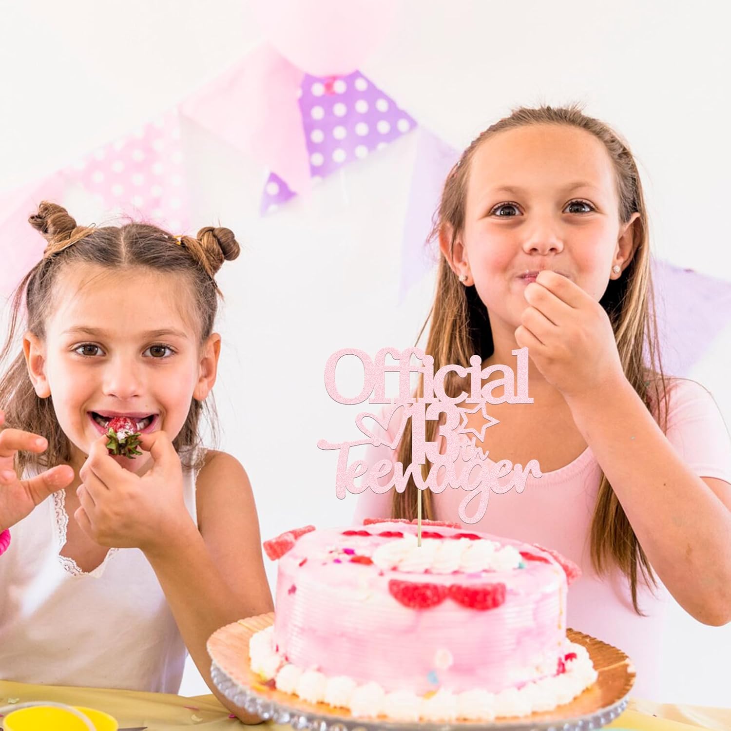 Gyufise Decoración para tartas de 13 años con purpurina rosa claro oficialmente un adolescente, decoración para tartas de cumpleaños de 13 años,