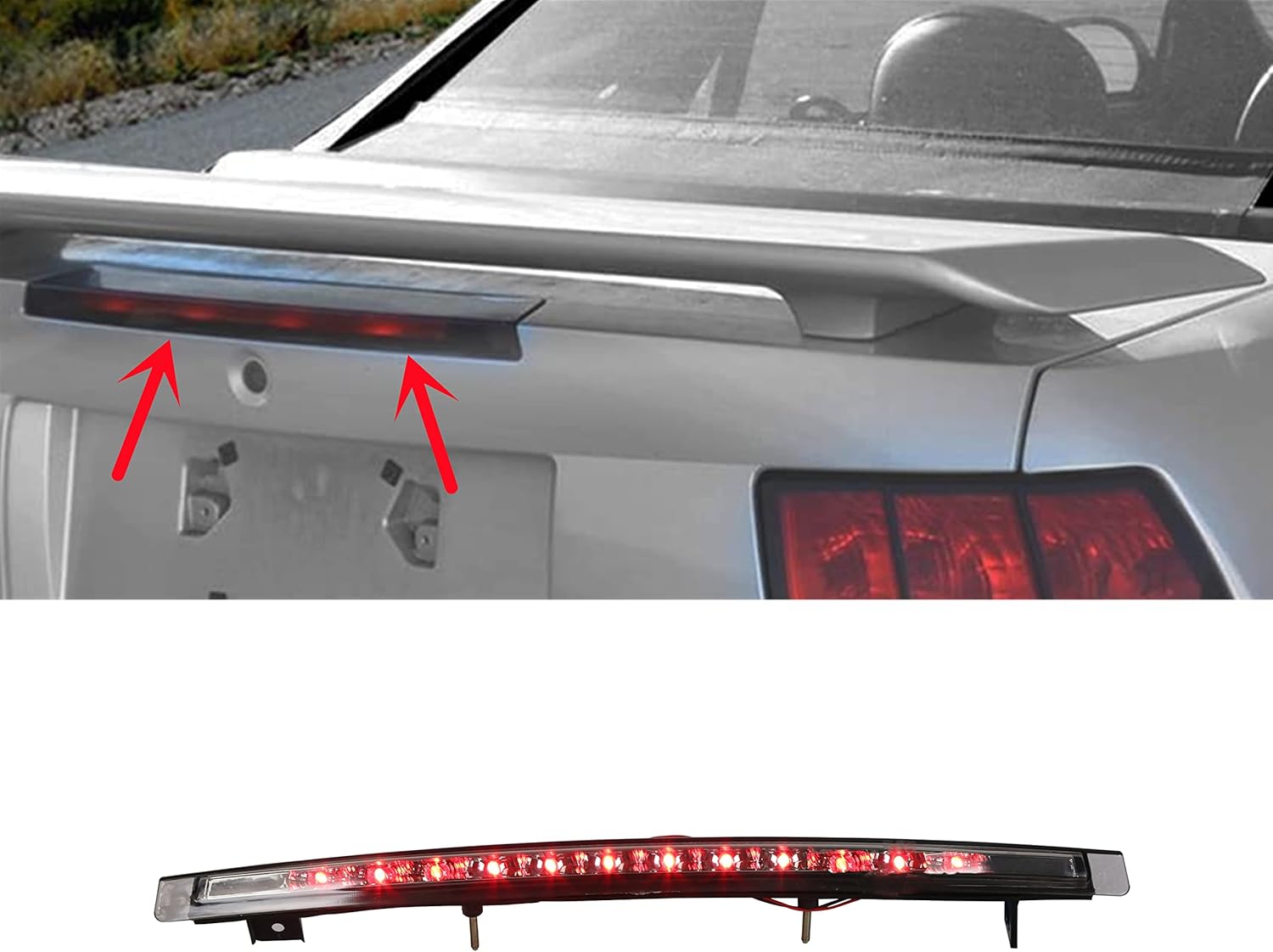 HECASA Tercera luz de freno LED 3 compatible con Ford Mustang 1999-2004 Centro de techo trasero de montaje alto, lámpara trasera con lente ahumada