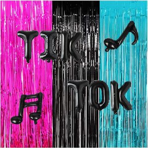 Decoraciones de fiesta musical, telón de fondo de música, cortinas de aluminio para fiesta de cumpleaños con música, color negro, fucsia, verde Decoraciones de fiesta musical, telón de fondo de música, cortinas de aluminio para fiesta de cumpleaños con música, color negro, fucsia, verde