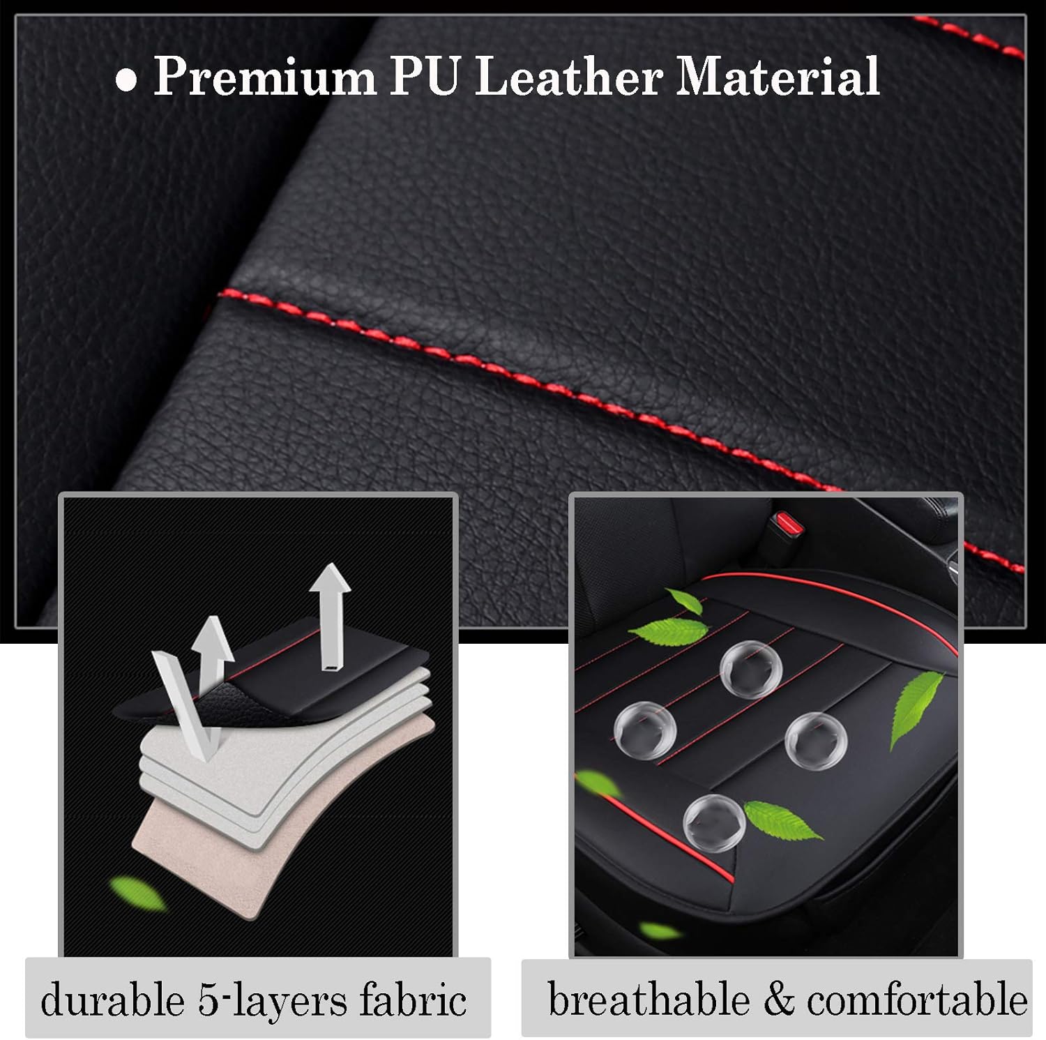 Funda de asiento delantero para automóvil, cojín de ajuste universal, transpirable, antideslizante, para auto, camión, oficina, piel sintética