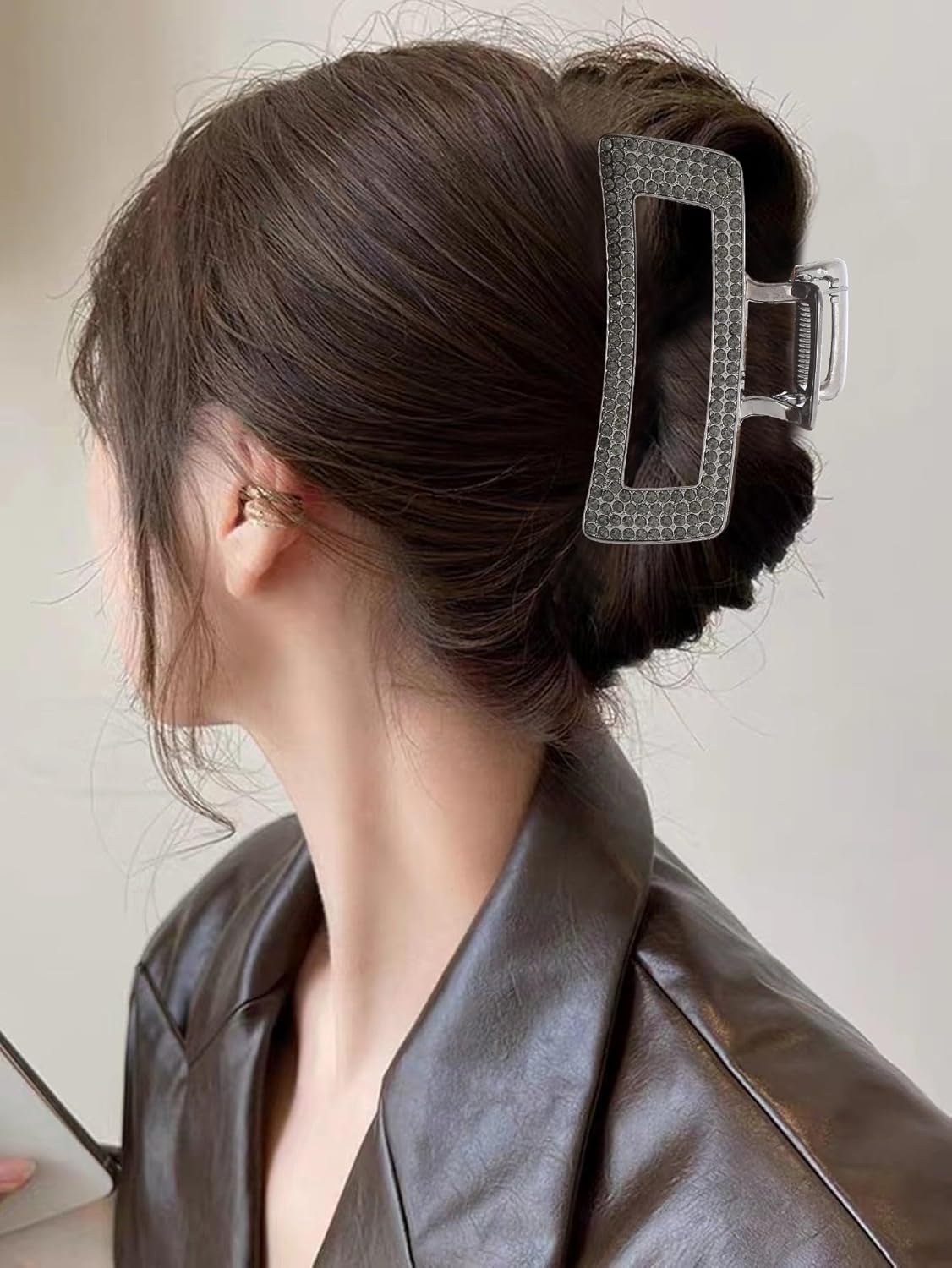 WORTL Pinzas grandes de metal cuadradas de 3.5 pulgadas, paquete de 4 abrazaderas de pelo con diamantes de imitación para mujeres y más delgadas,