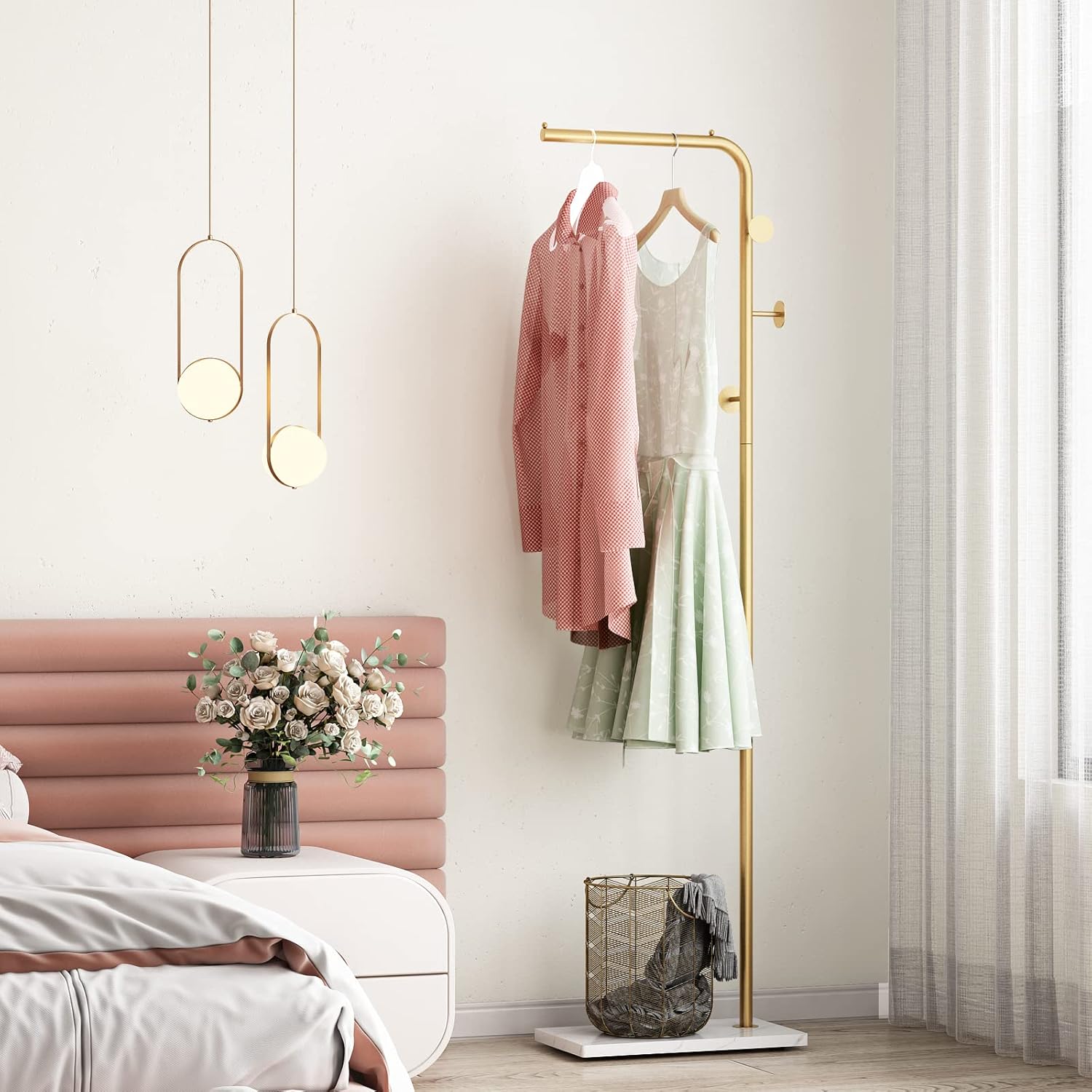 Perchero dorado independiente, perchero dorado con base de mármol natural, árbol con 3 ganchos, moderno perchero de 68 pulgadas para dormitorio,
