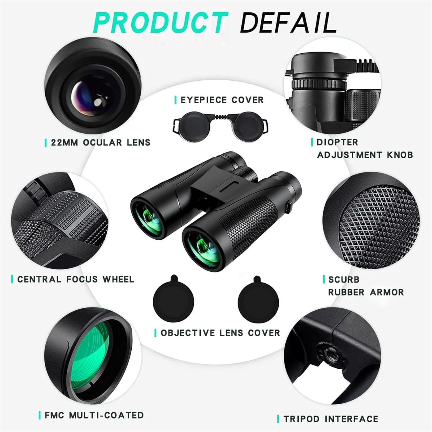 Prismáticos de 12 x 42 pulgadas para adultos de alta potencia, binoculares de alta definición, telescopio de mano, binoculares impermeables para