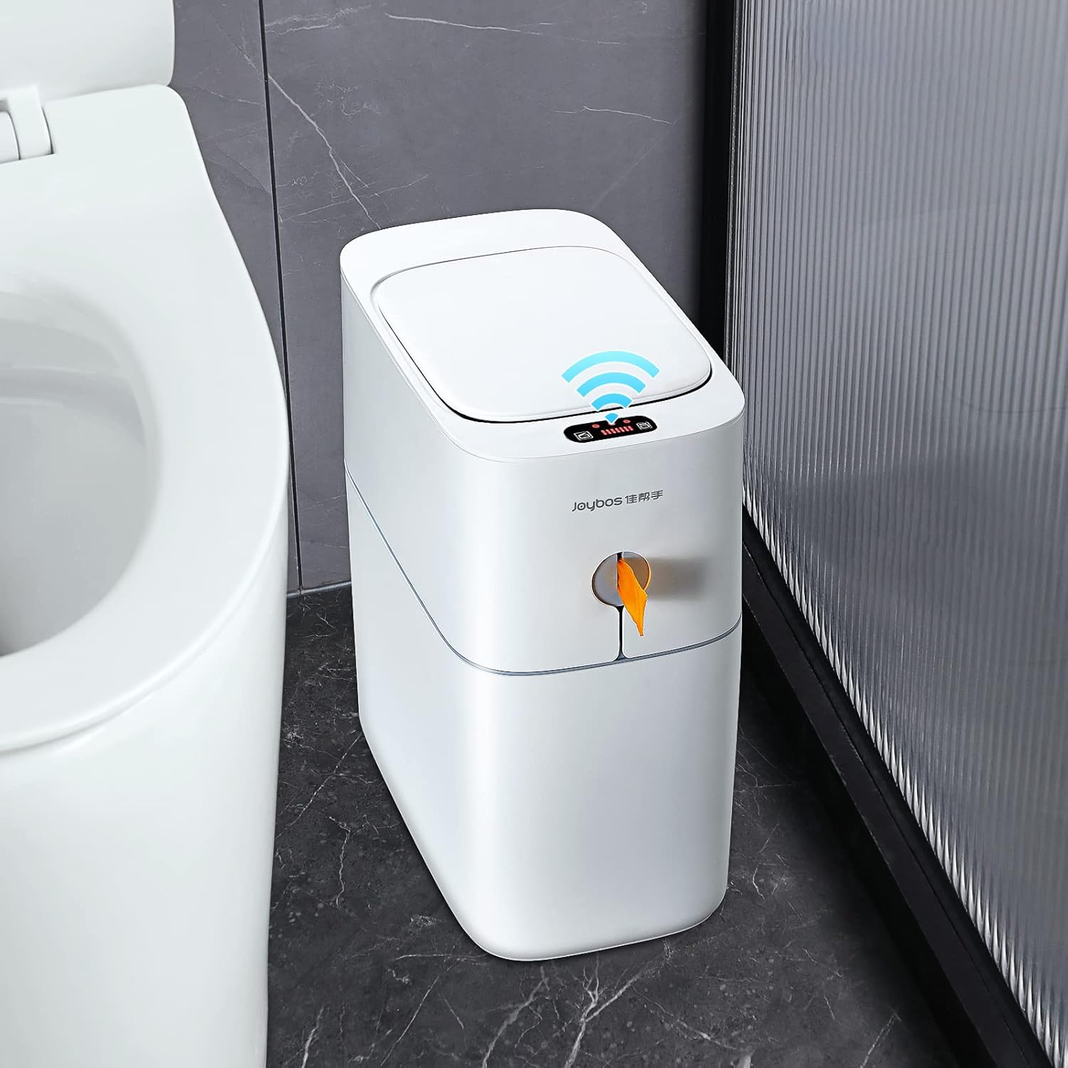 MOPUP Basurero de baño pequeño automático de 3.5 galones, con sensor de movimiento delgado, de plástico, estrecho, para dormitorio, oficina, casa