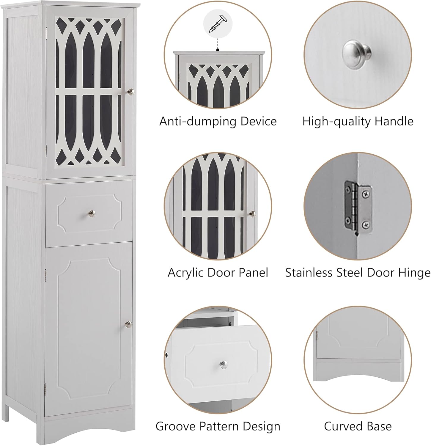 Bellemave Armario de baño, armario de almacenamiento con cajones y puertas, gabinete de piso de baño, armario de despensa de cocina con puertas para