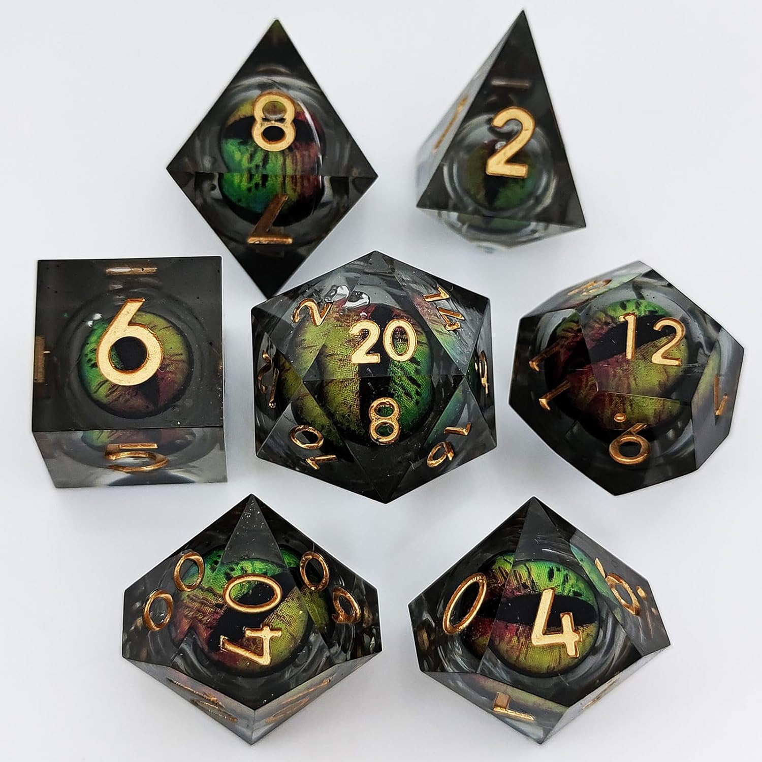 IUADKXD – Juego de dados DND  Dados de ojo de dragón movibles de núcleo líquido, dados de poliedro D&D, hechos a mano, de resina, RPG, juego de rol