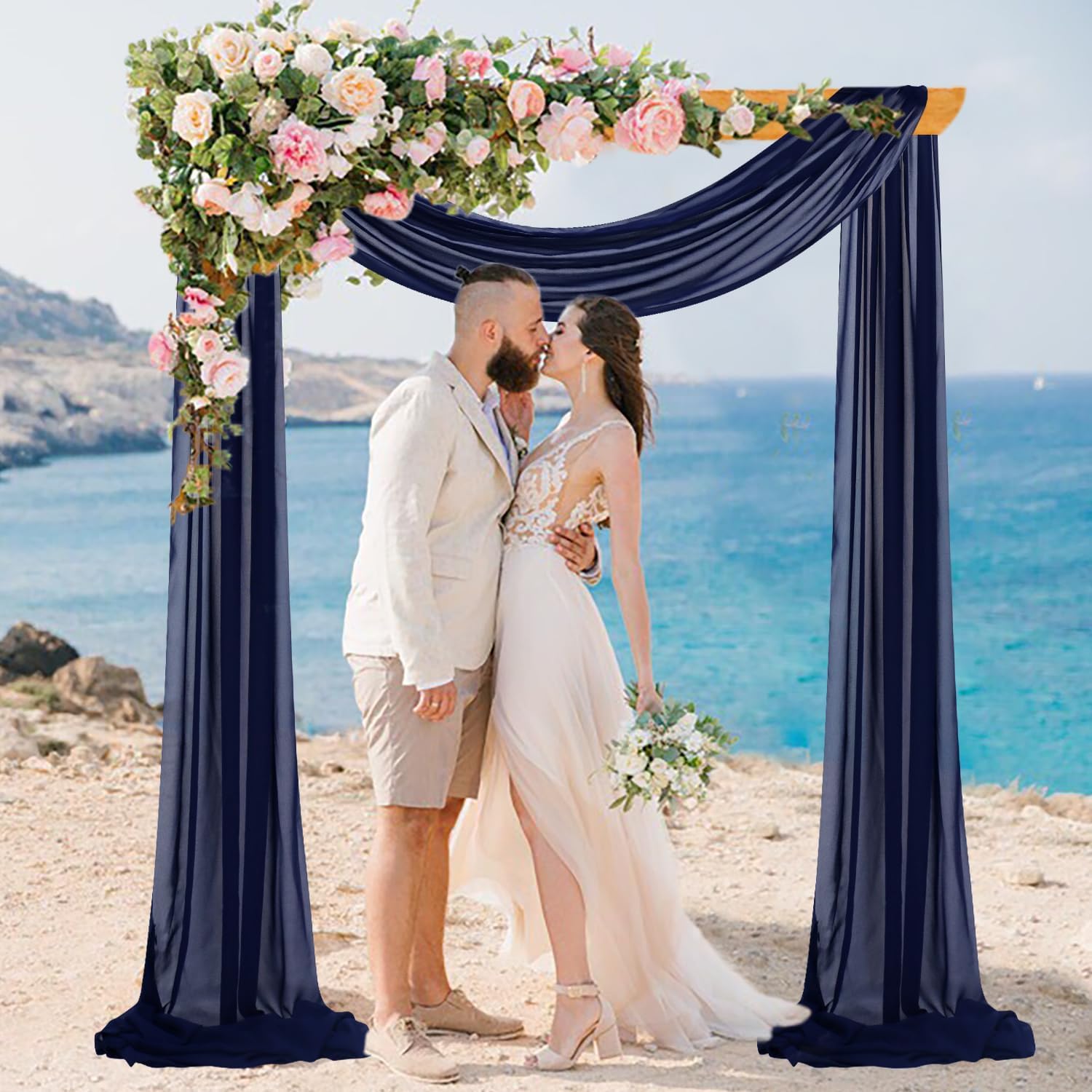 1 panel de tela de gasa de 29 x 20 pies, color azul marino, cortinas transparentes para telón de fondo, para arco de boda, arcos de boda para